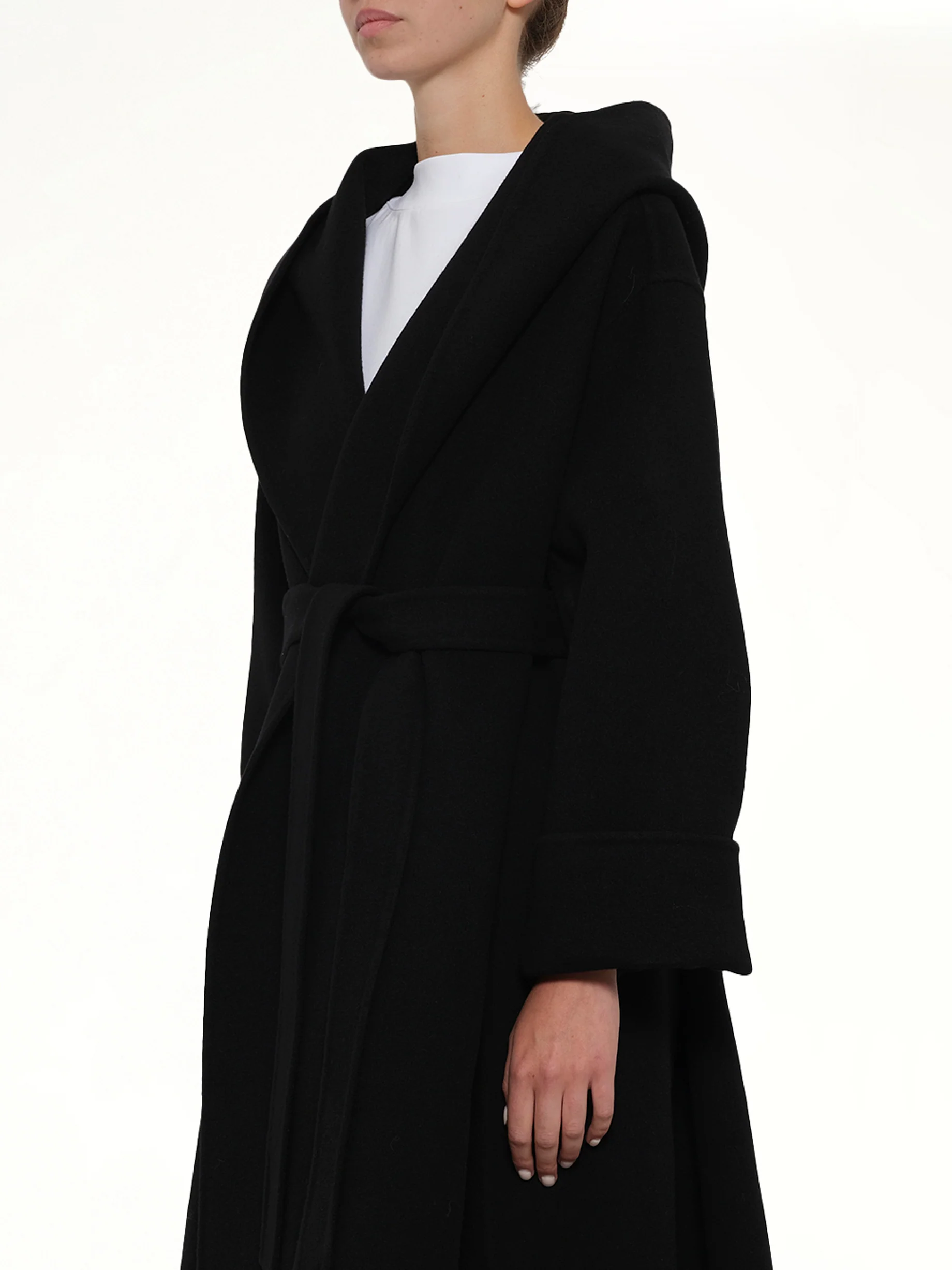 Hood Wrap Coat in Black - Image 8