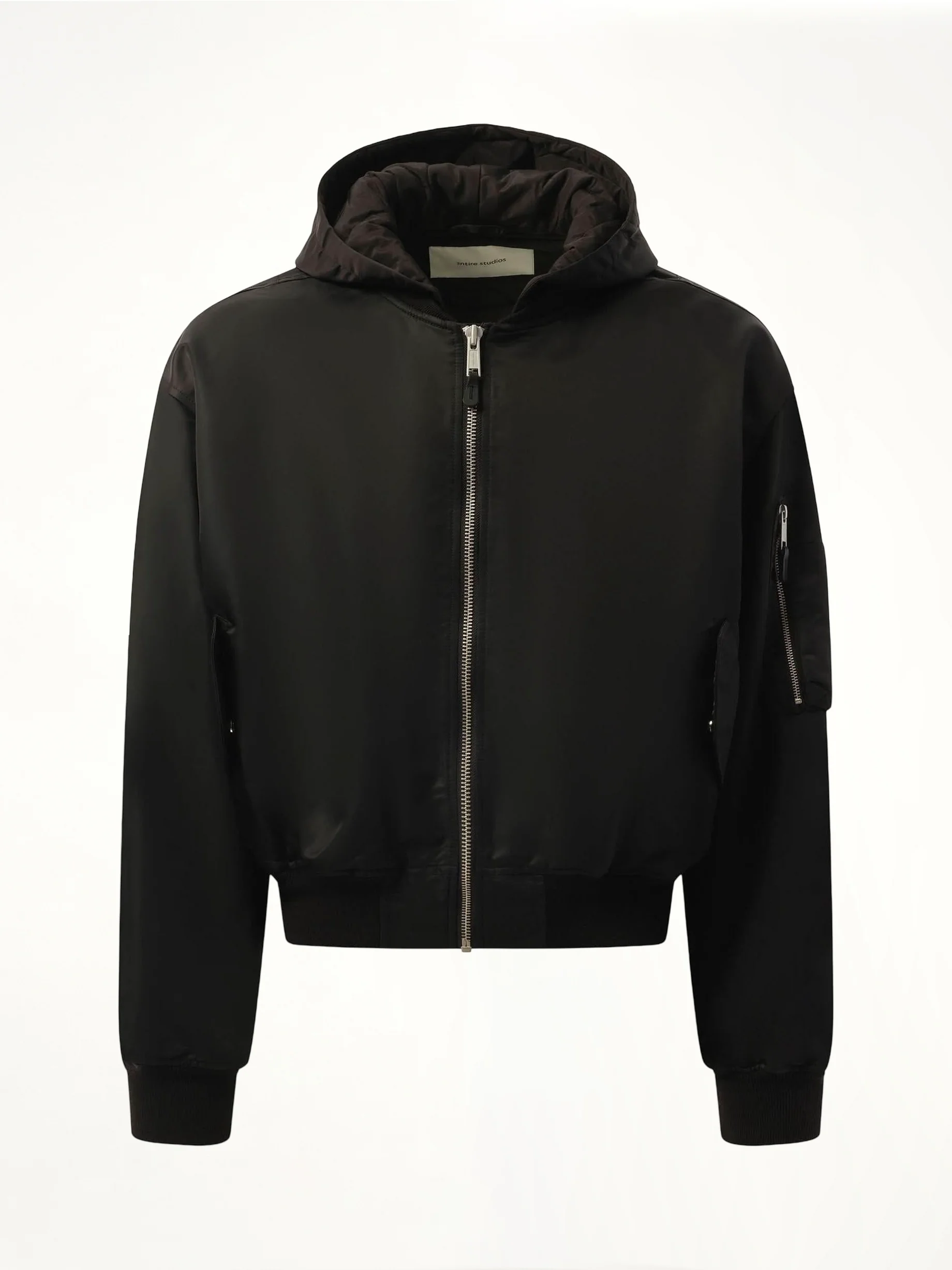 Hooded Broad Bomber Jacket in Oil - Image 2