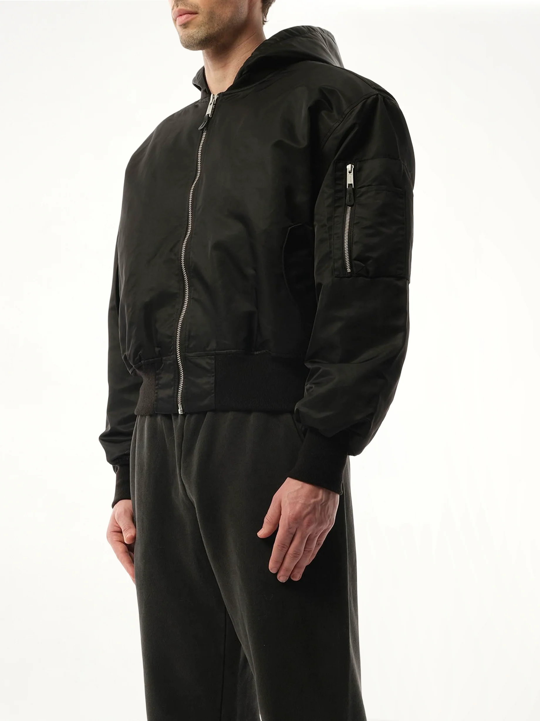 Hooded Broad Bomber Jacket in Oil - Image 5