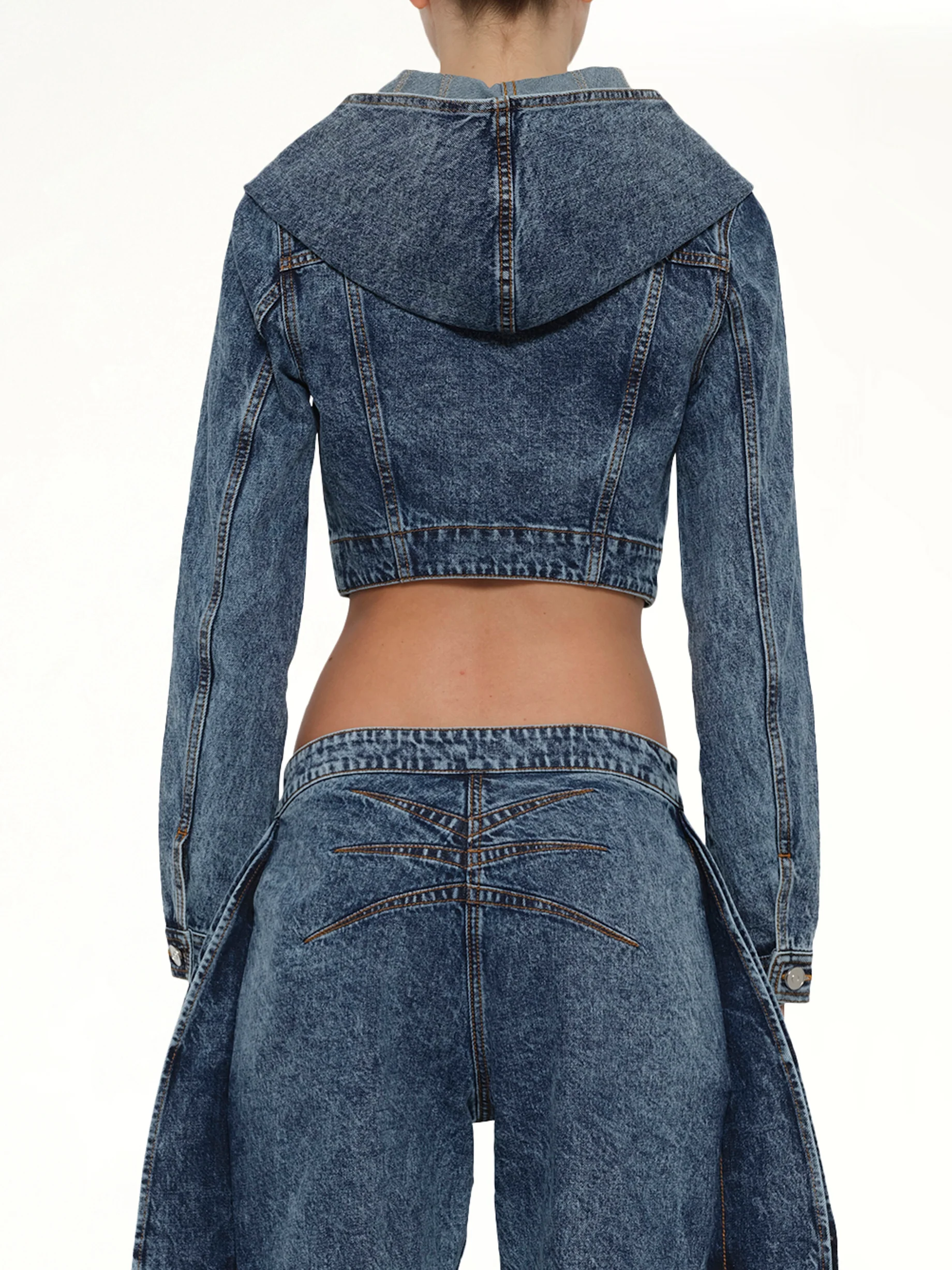 Hooded Jacket in Blue Denim - Image 5