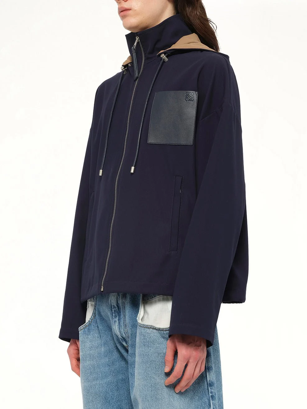 Hooded Jacket in Navy/Beige - Image 3