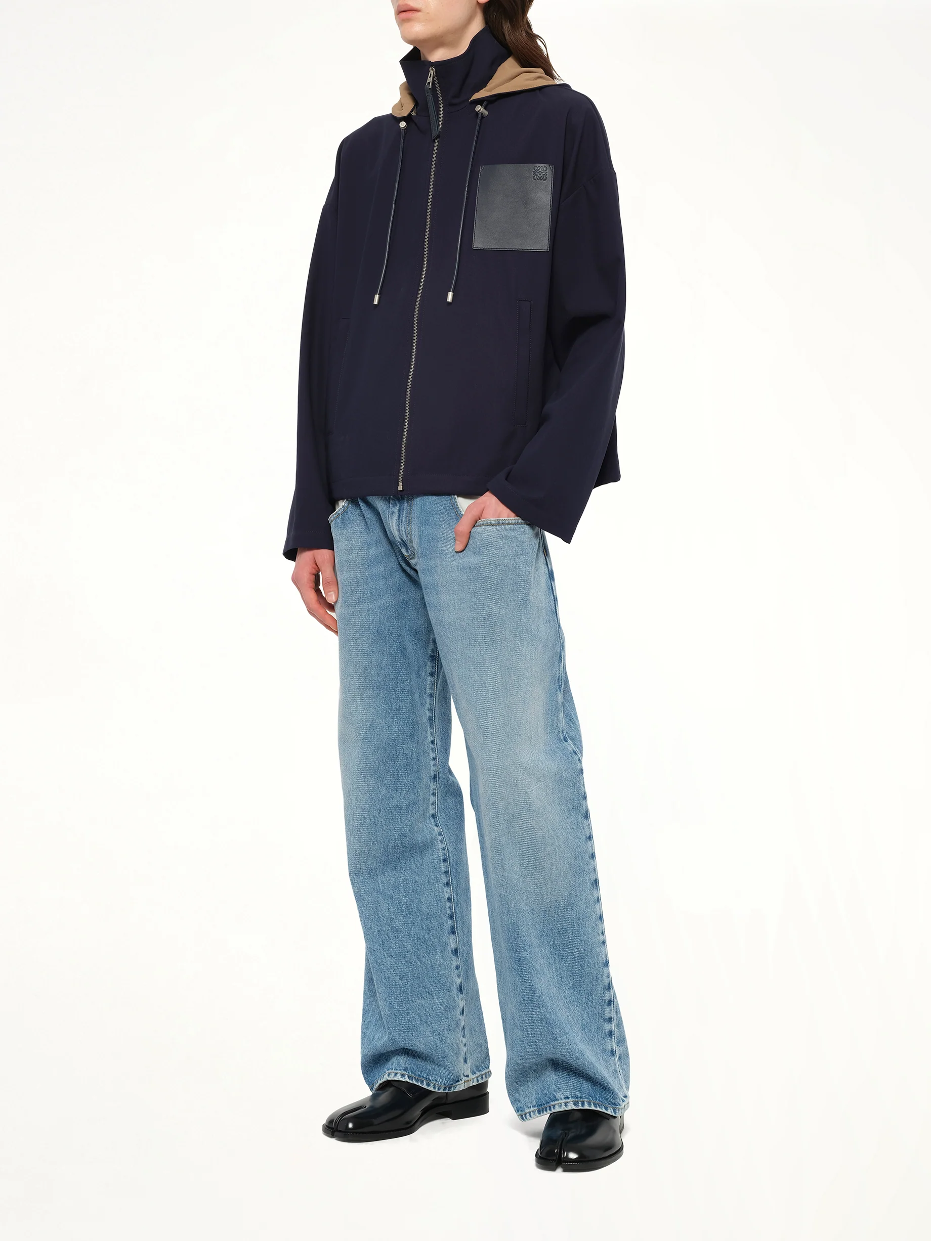 Hooded Jacket in Navy/Beige - Image 4