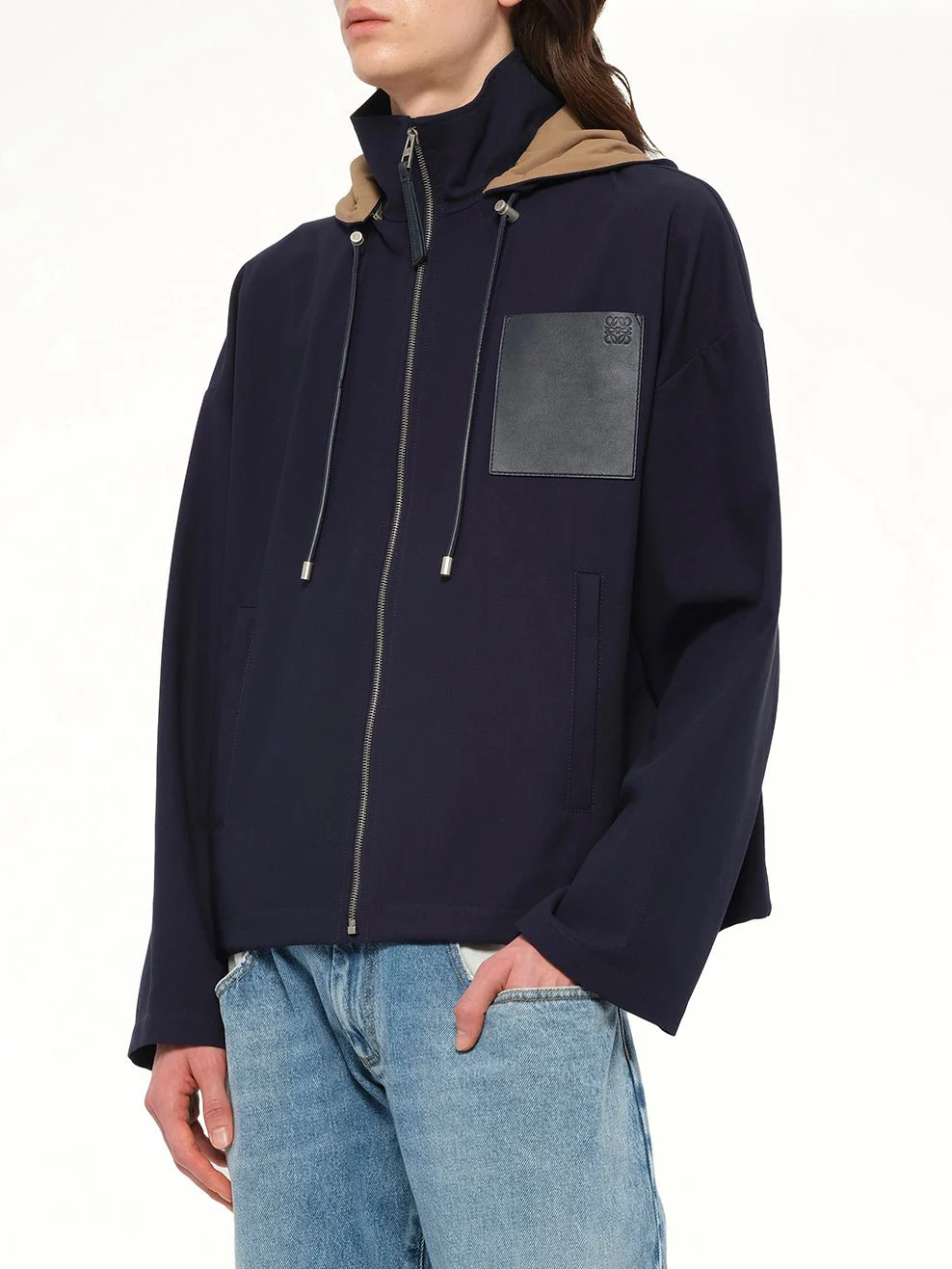 Hooded Jacket in Navy/Beige - Image 6