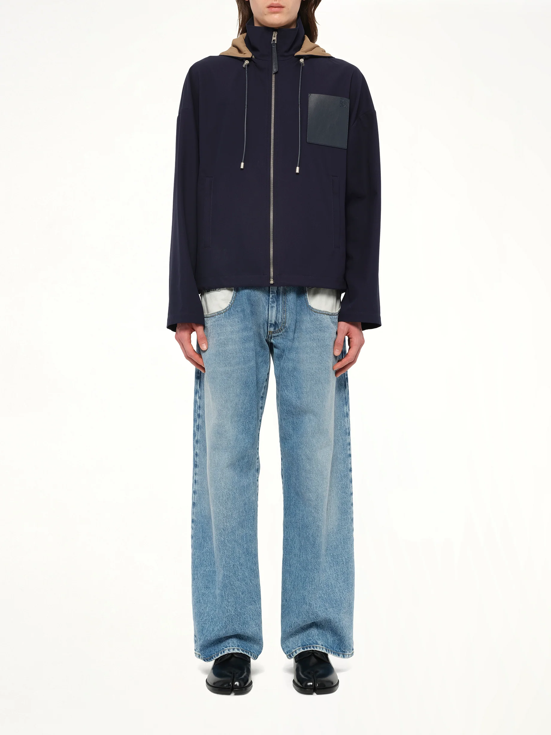 Hooded Jacket in Navy/Beige - Image 7