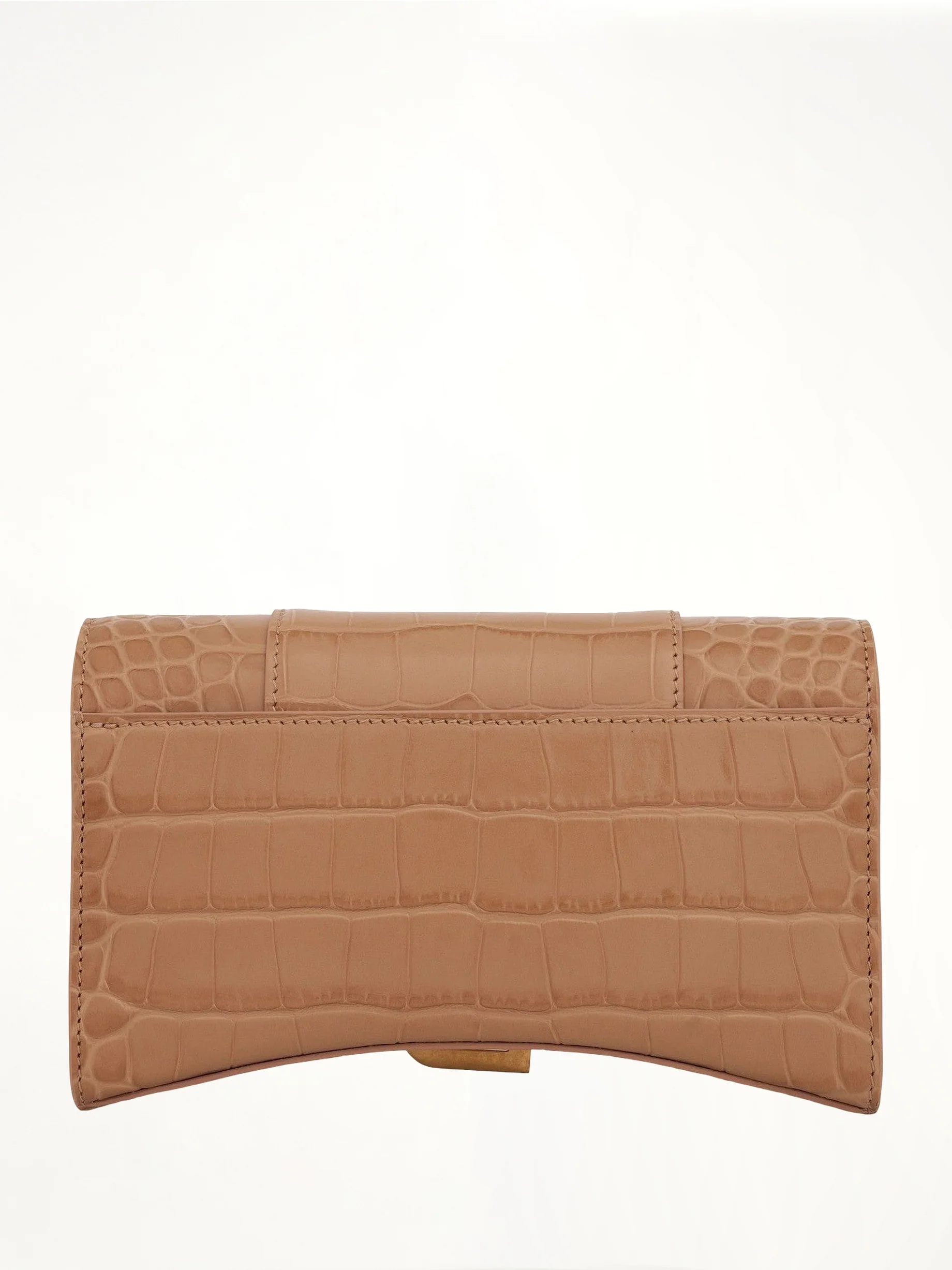 Hourglass Embossed Croc Wallet On Chain in Nude Beige - Image 3