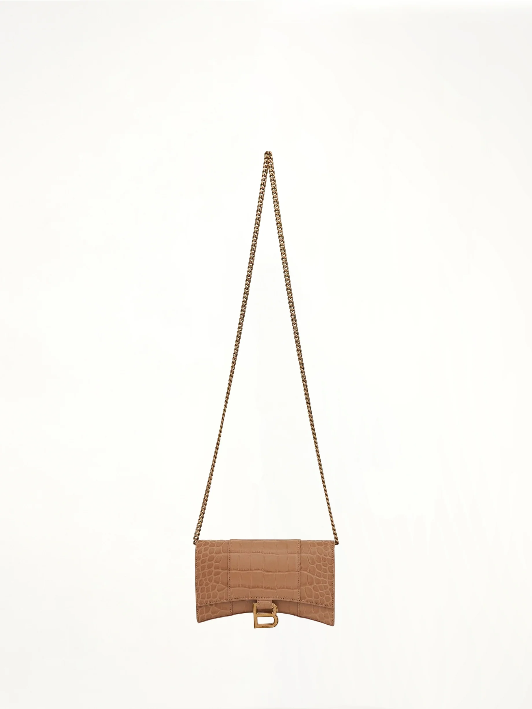 Hourglass Embossed Croc Wallet On Chain in Nude Beige - Image 5