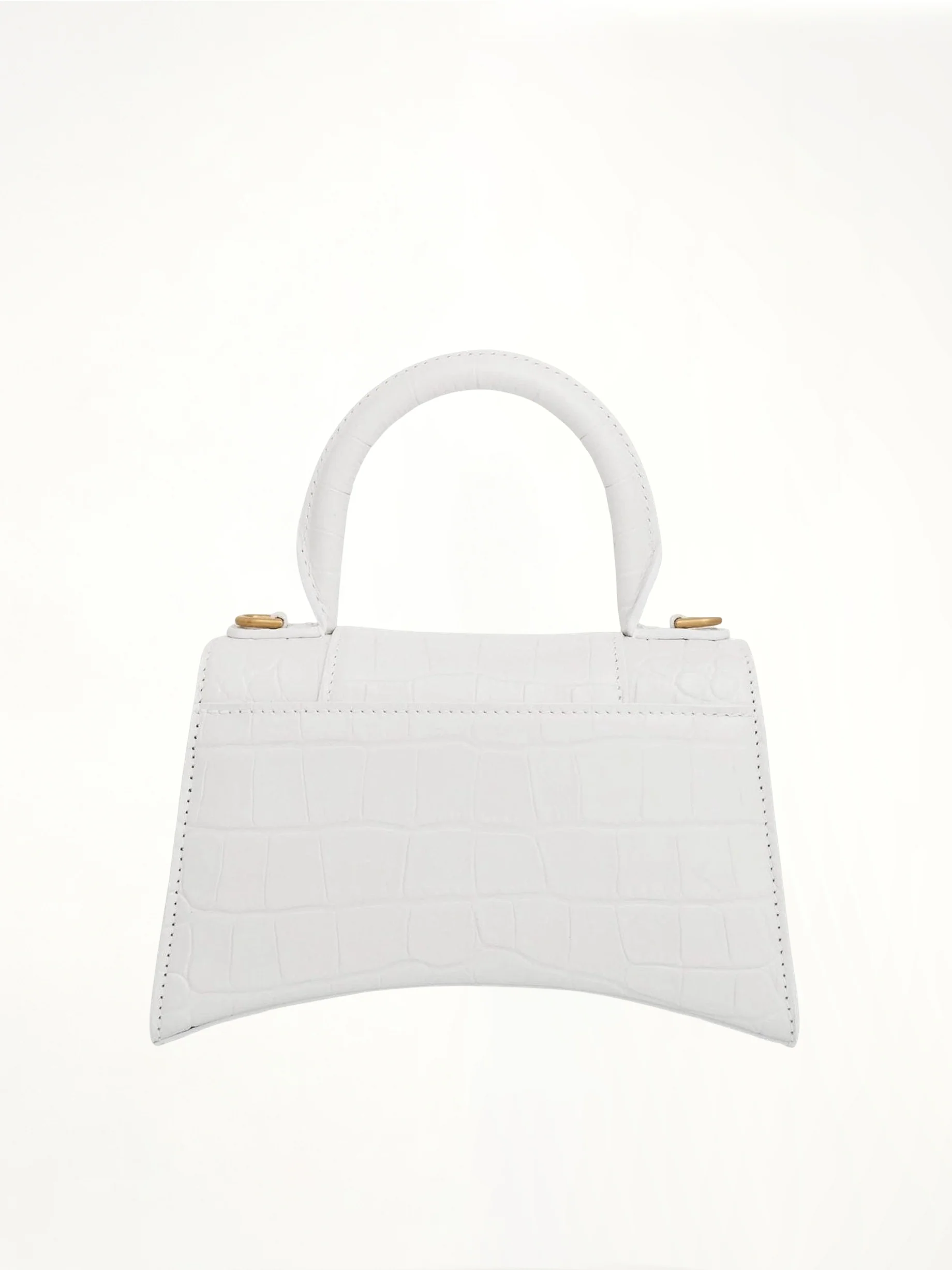 Hourglass XS Croco Embossed Bag in White with Gold Plague - Image 3
