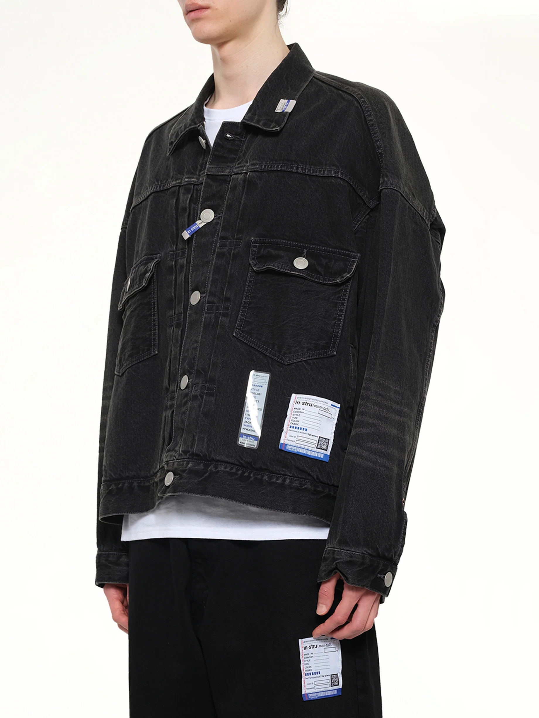 Instrumental Hard Washed Selvage Denim Jacket in Black - Image 3