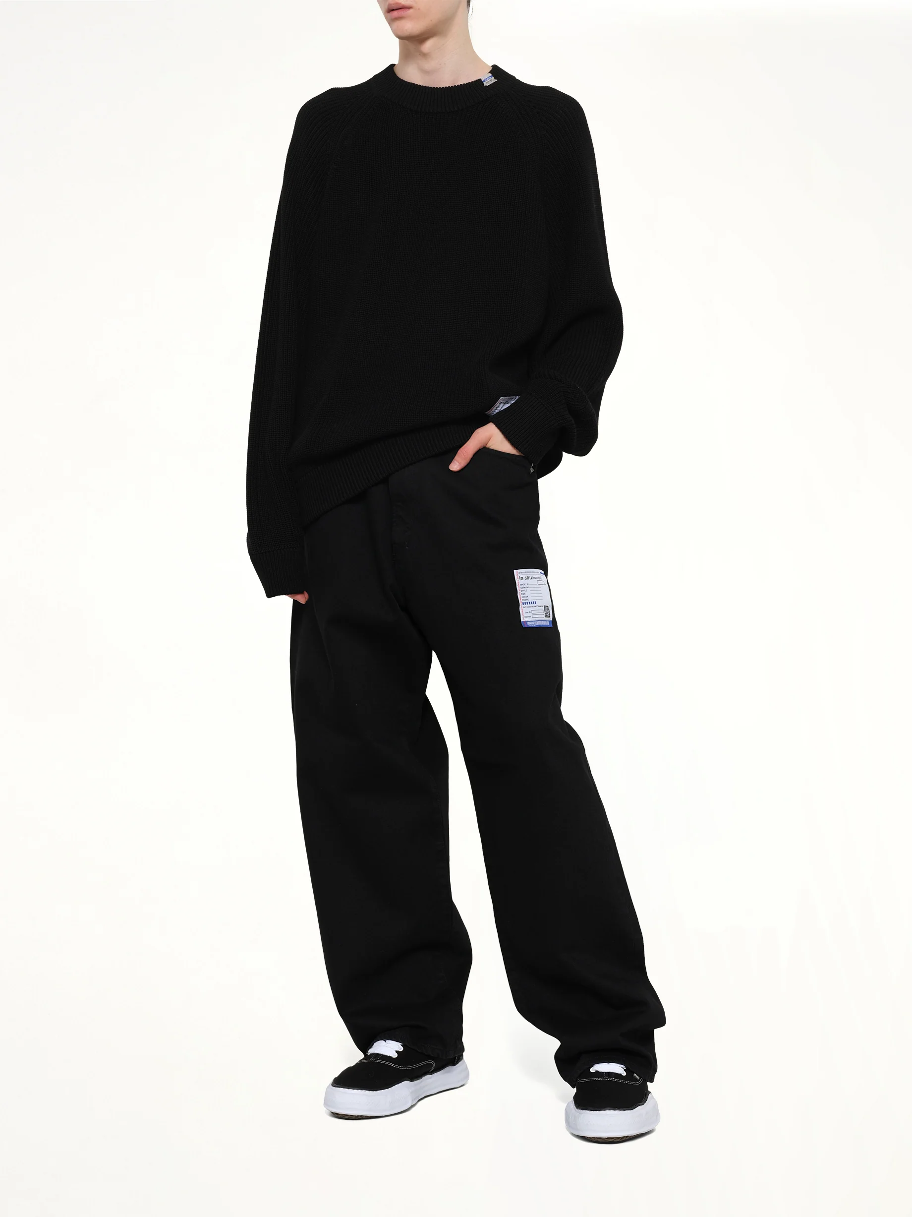 Instrumental One Washed Selvage Denim Baggy Pants in Black - Image 4