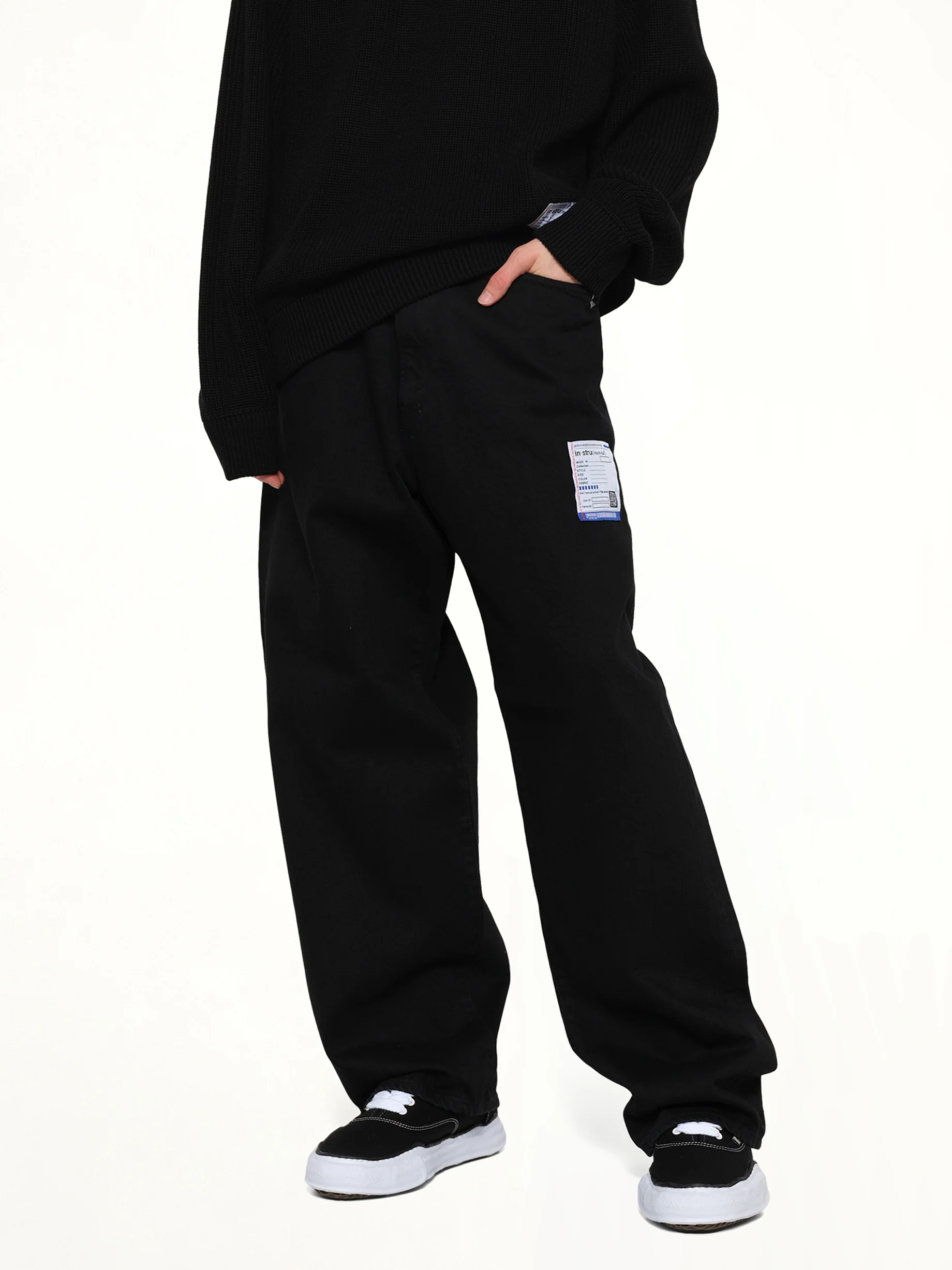 Instrumental One Washed Selvage Denim Baggy Pants in Black - Image 6