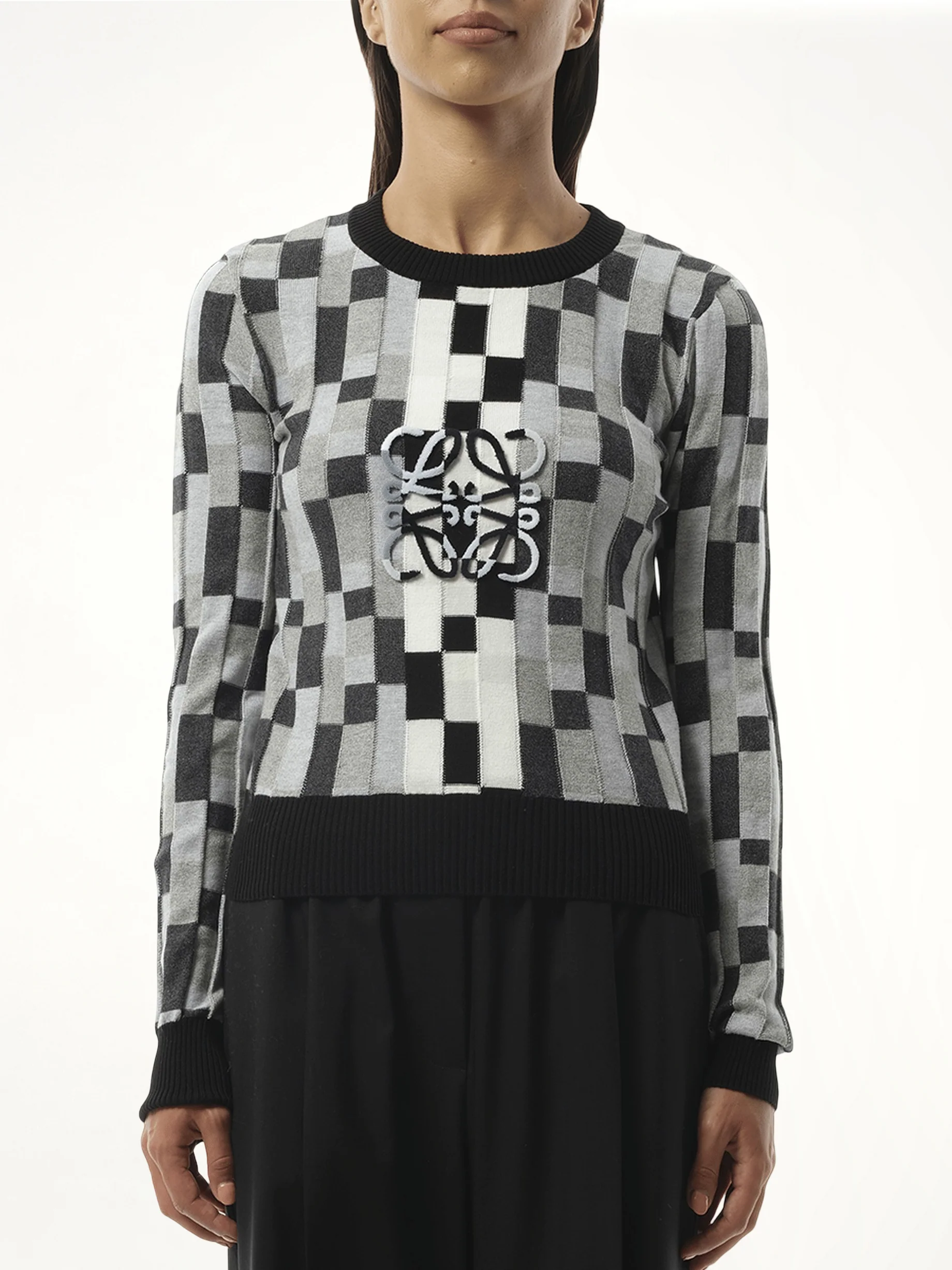 Intarsia Anagram Sweater in Grey/Light Grey