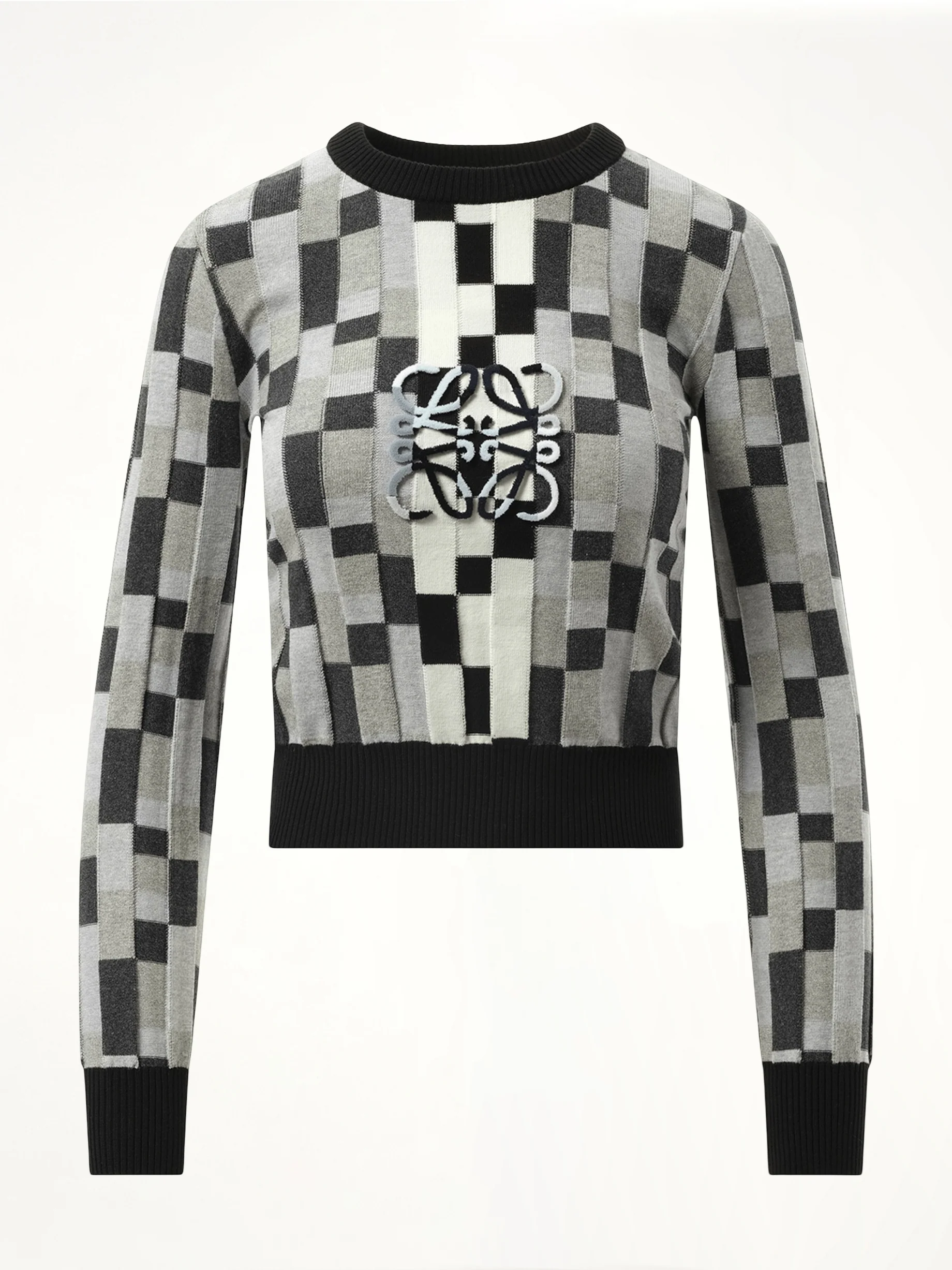 Intarsia Anagram Sweater in Grey/Light Grey - Image 2