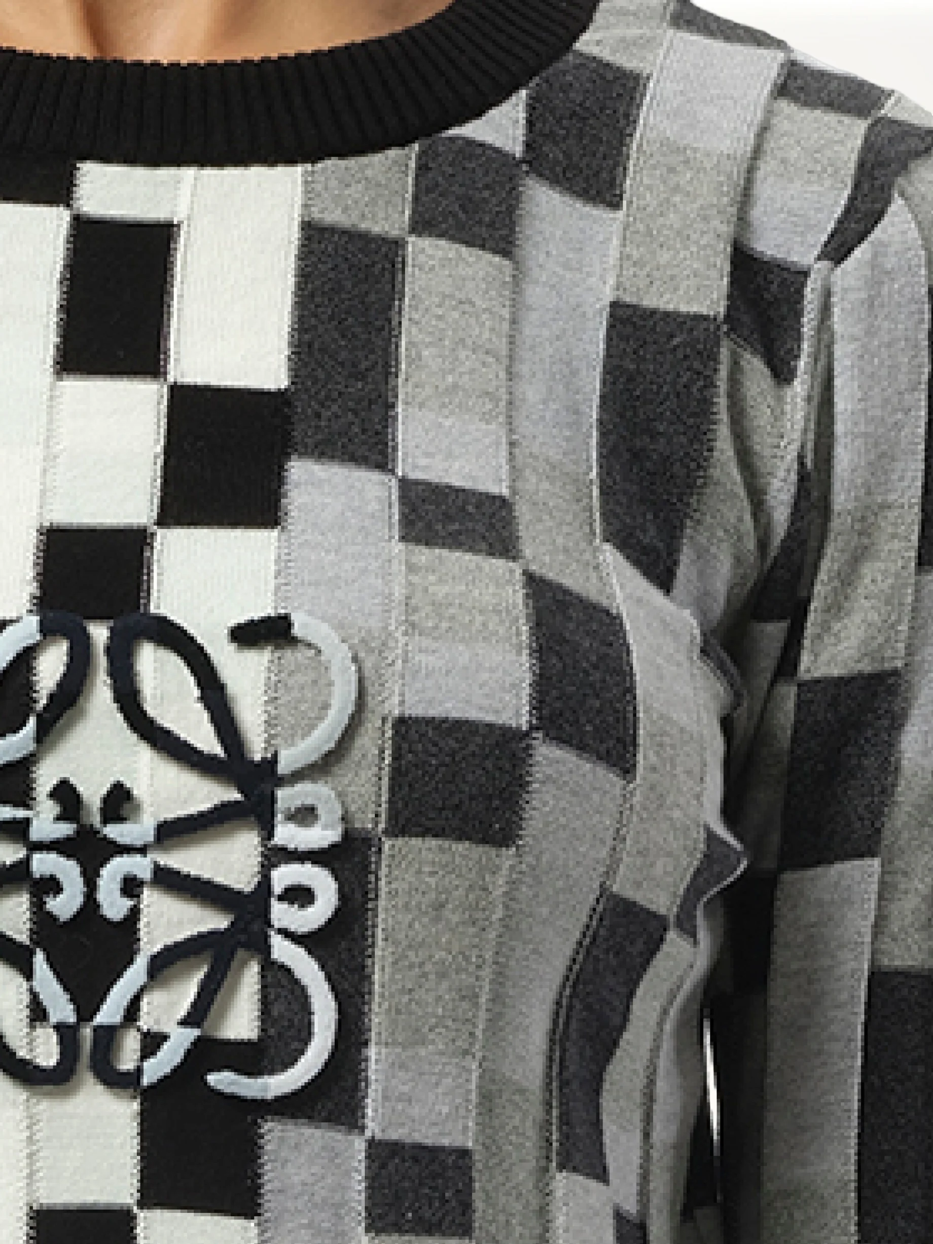 Intarsia Anagram Sweater in Grey/Light Grey - Image 3