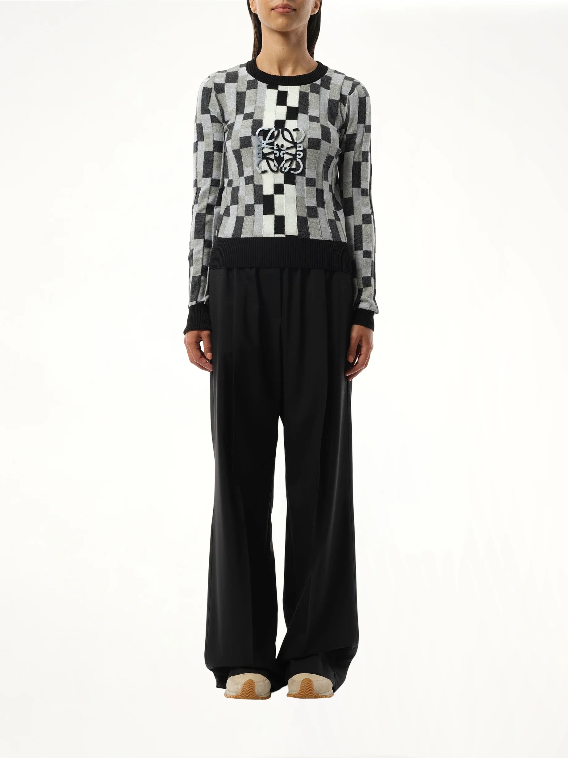 Intarsia Anagram Sweater in Grey/Light Grey - Image 4