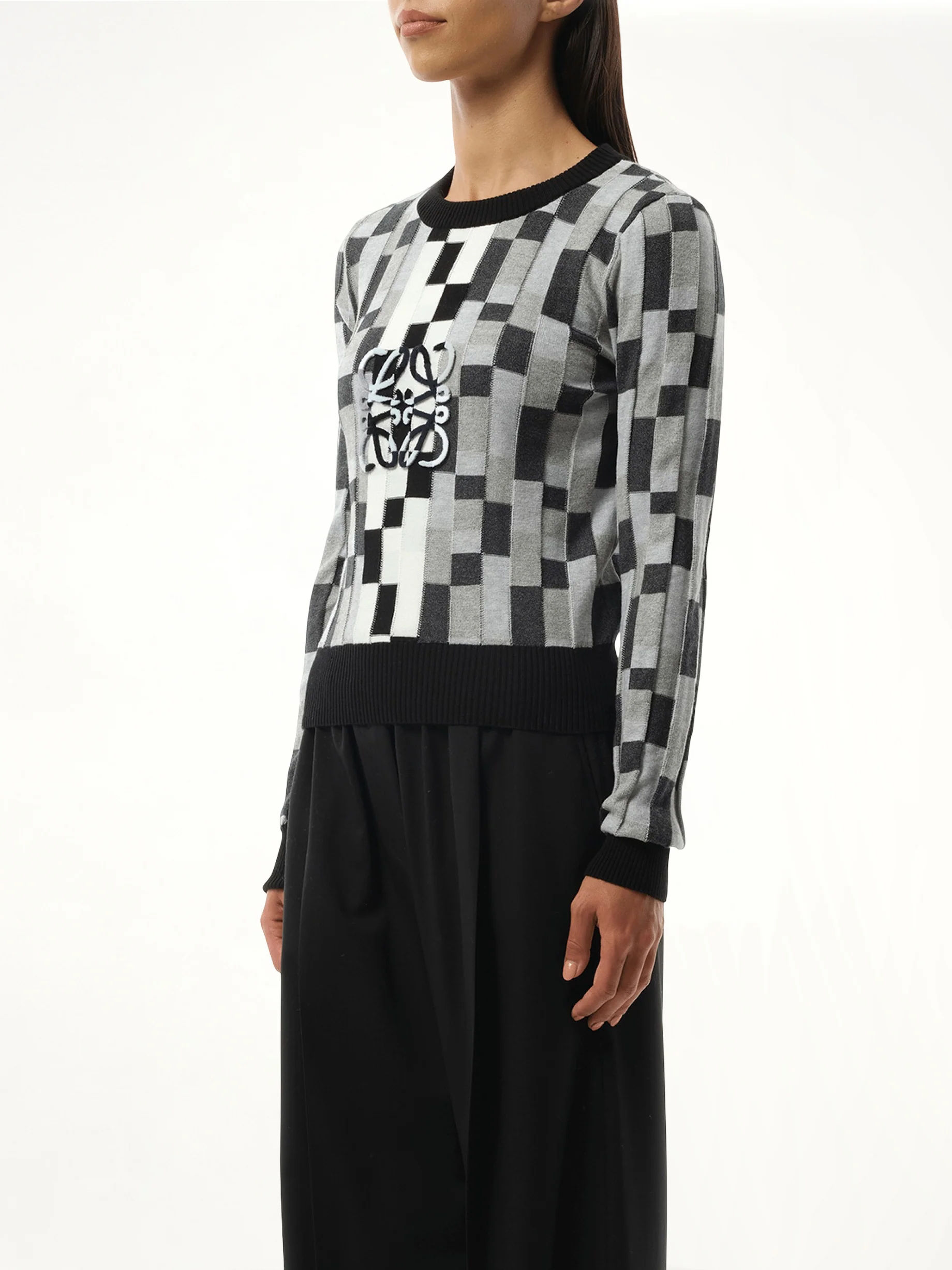 Intarsia Anagram Sweater in Grey/Light Grey - Image 5