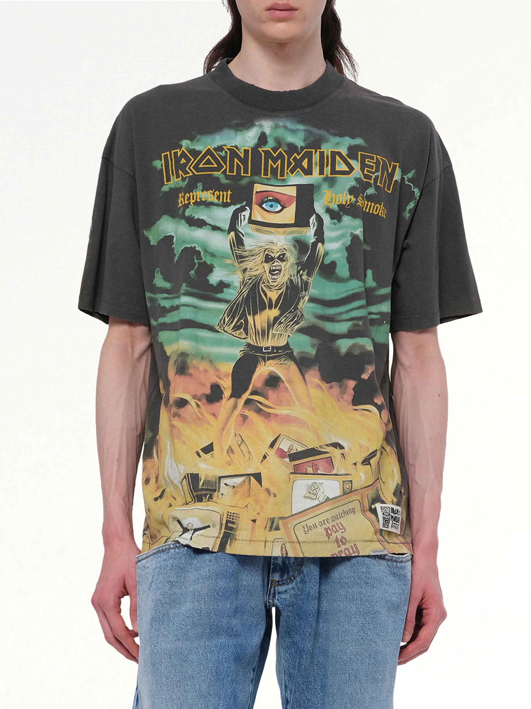 Iron Maiden Holy Smoke T-Shirt in Ash - Image 6