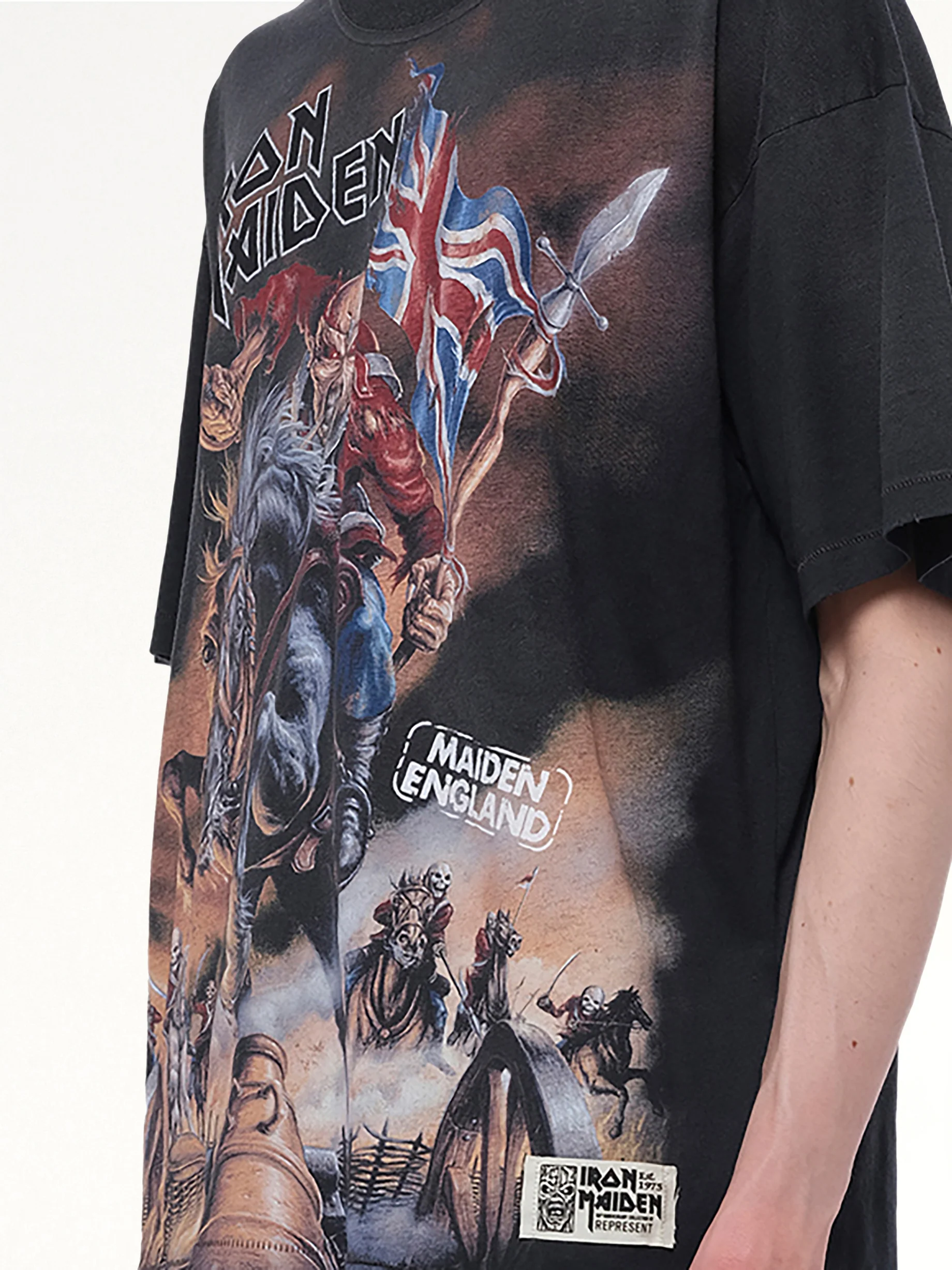 Iron Maiden Steed T-Shirt in Stained Black - Image 3