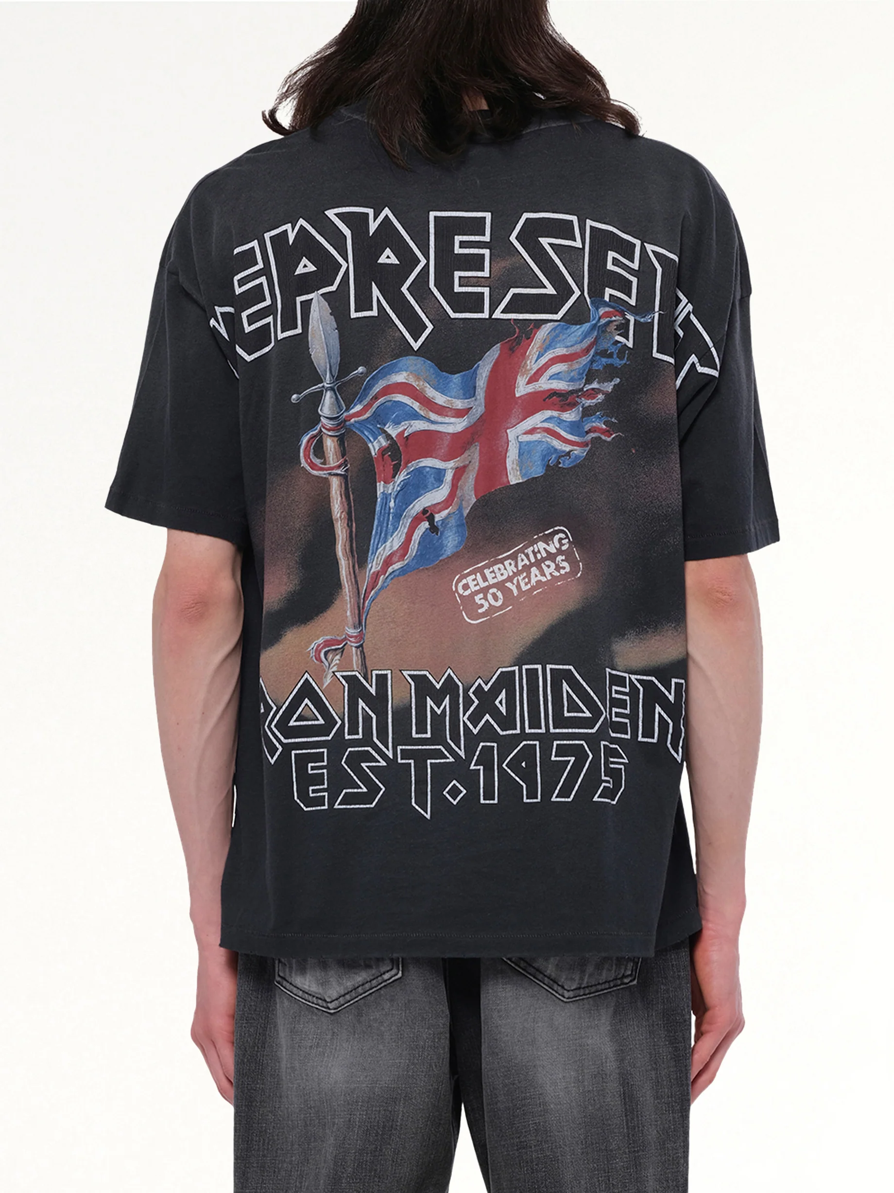 Iron Maiden Steed T-Shirt in Stained Black - Image 5