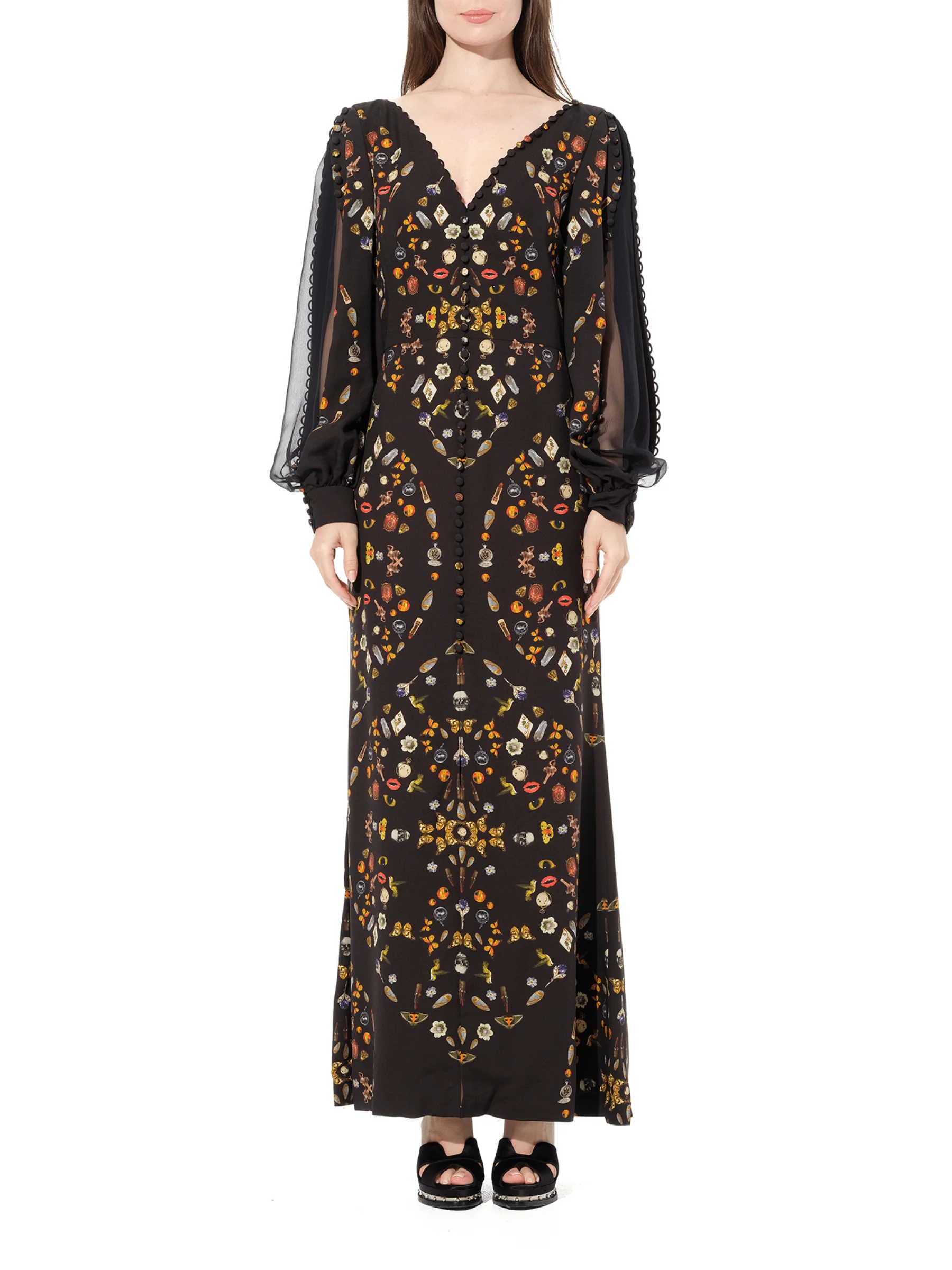 Long Sleeve Silk Dress in Black - Image 4