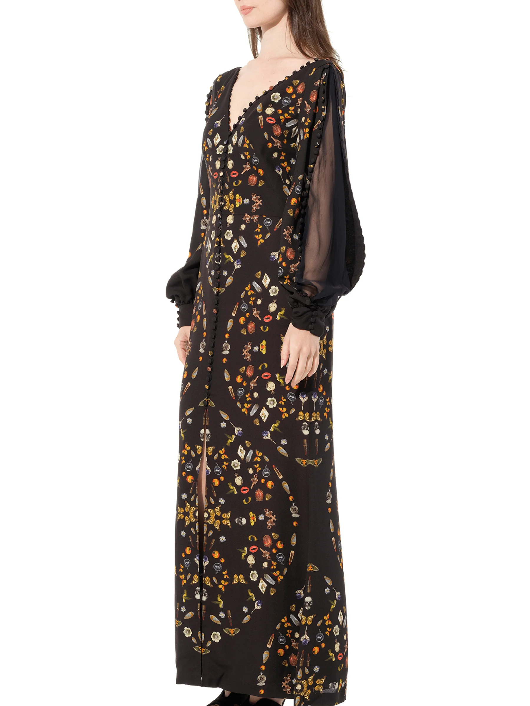 Long Sleeve Silk Dress in Black - Image 5