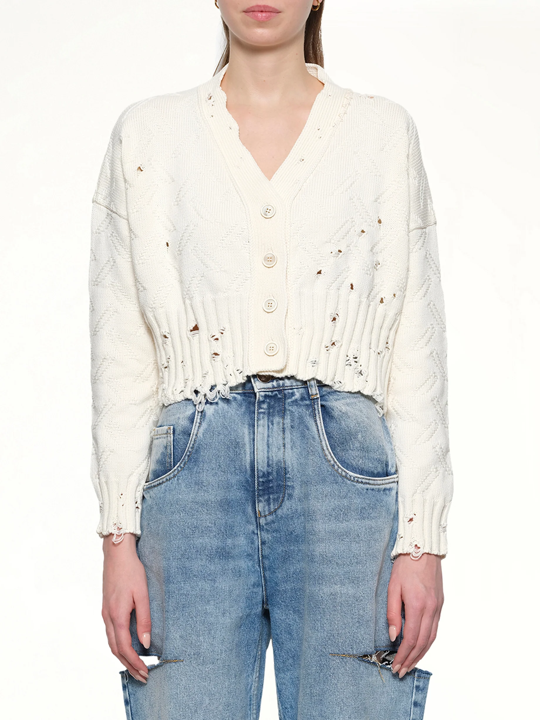 Jacquard Dishevelled Cardigan in Lily White