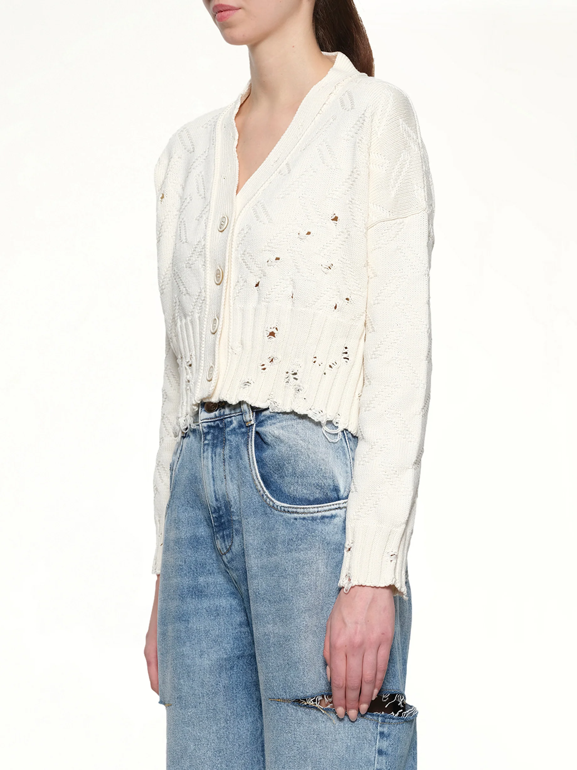 Jacquard Dishevelled Cardigan in Lily White - Image 3