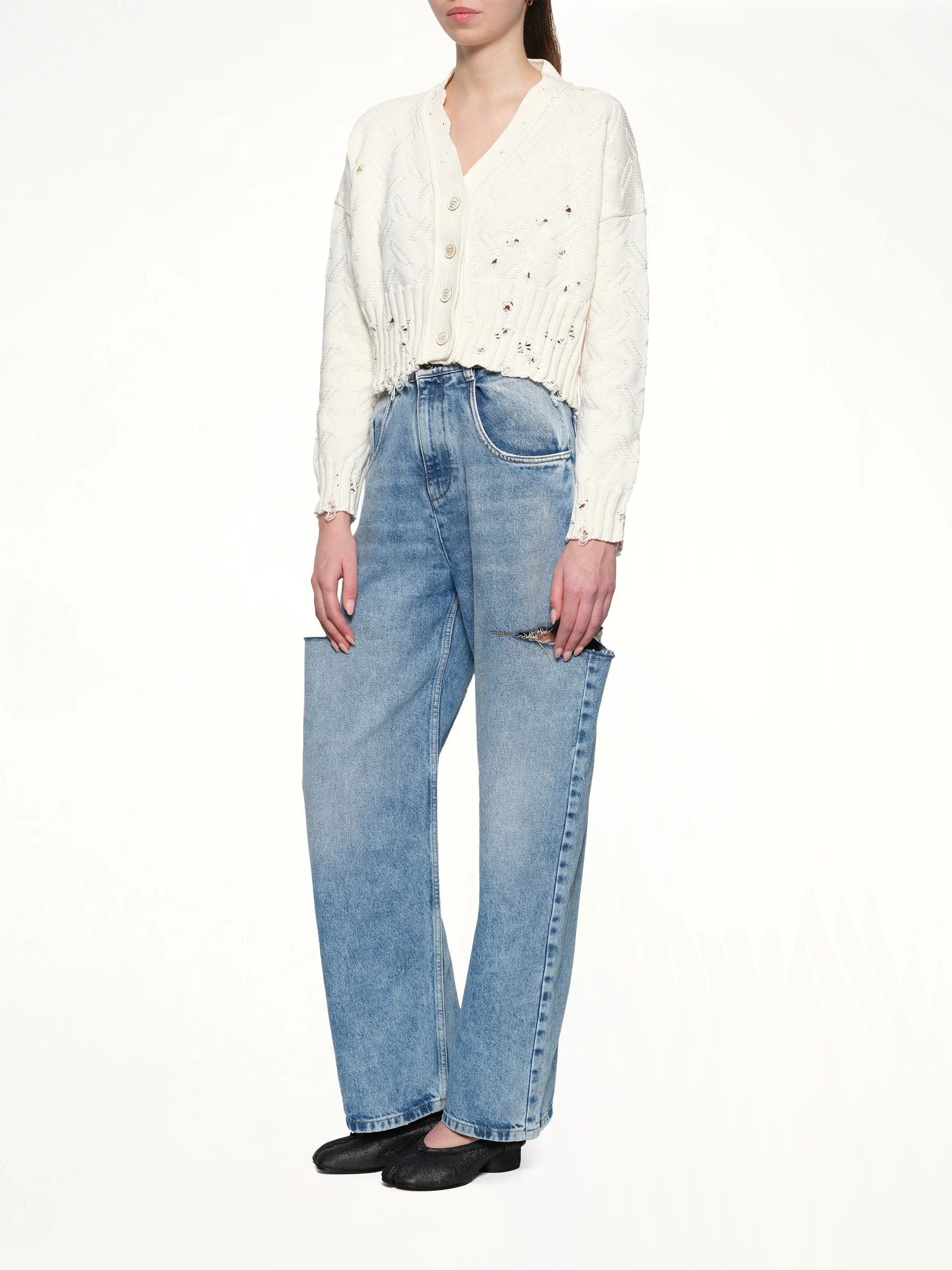 Jacquard Dishevelled Cardigan in Lily White - Image 4
