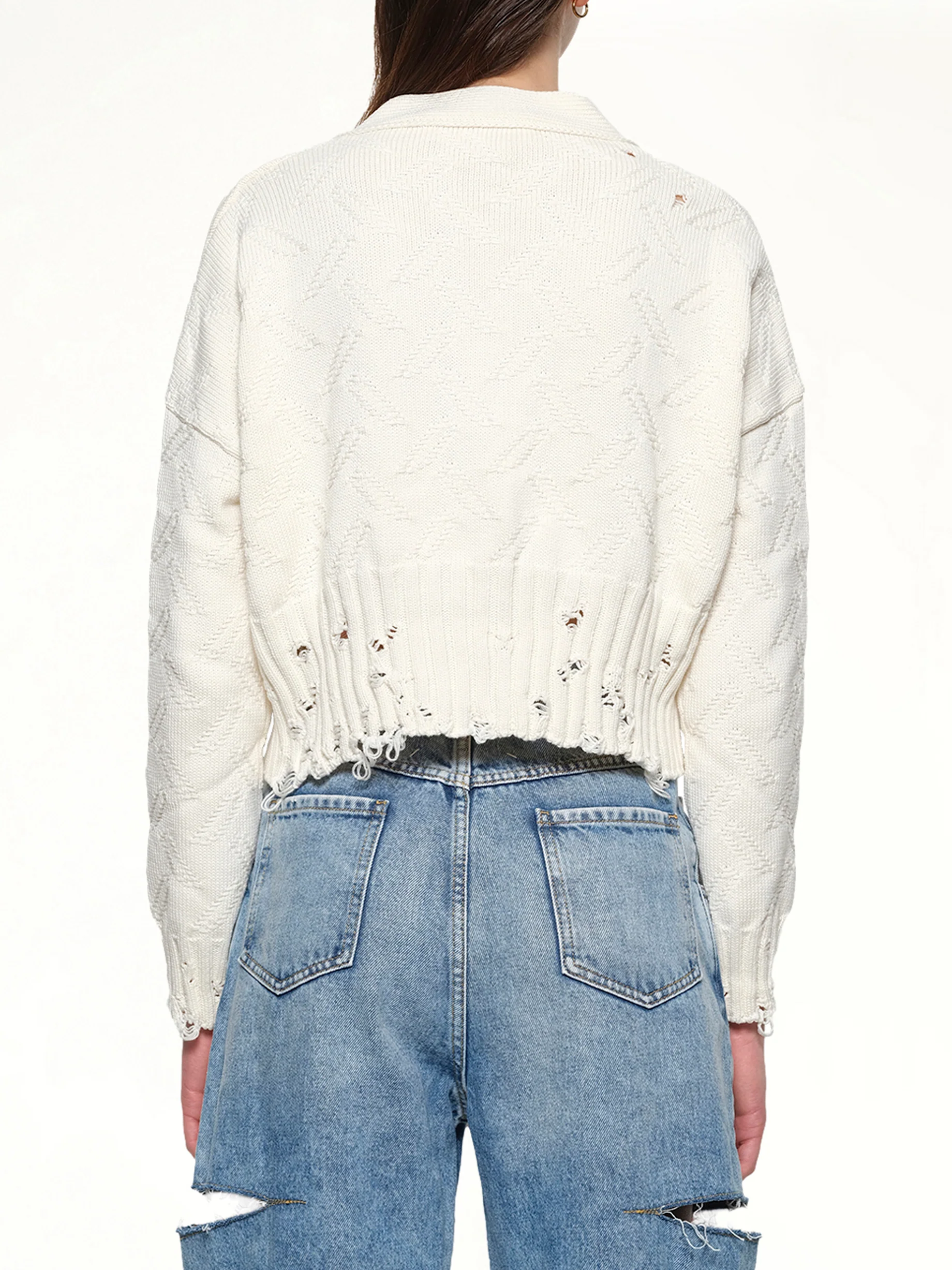 Jacquard Dishevelled Cardigan in Lily White - Image 5