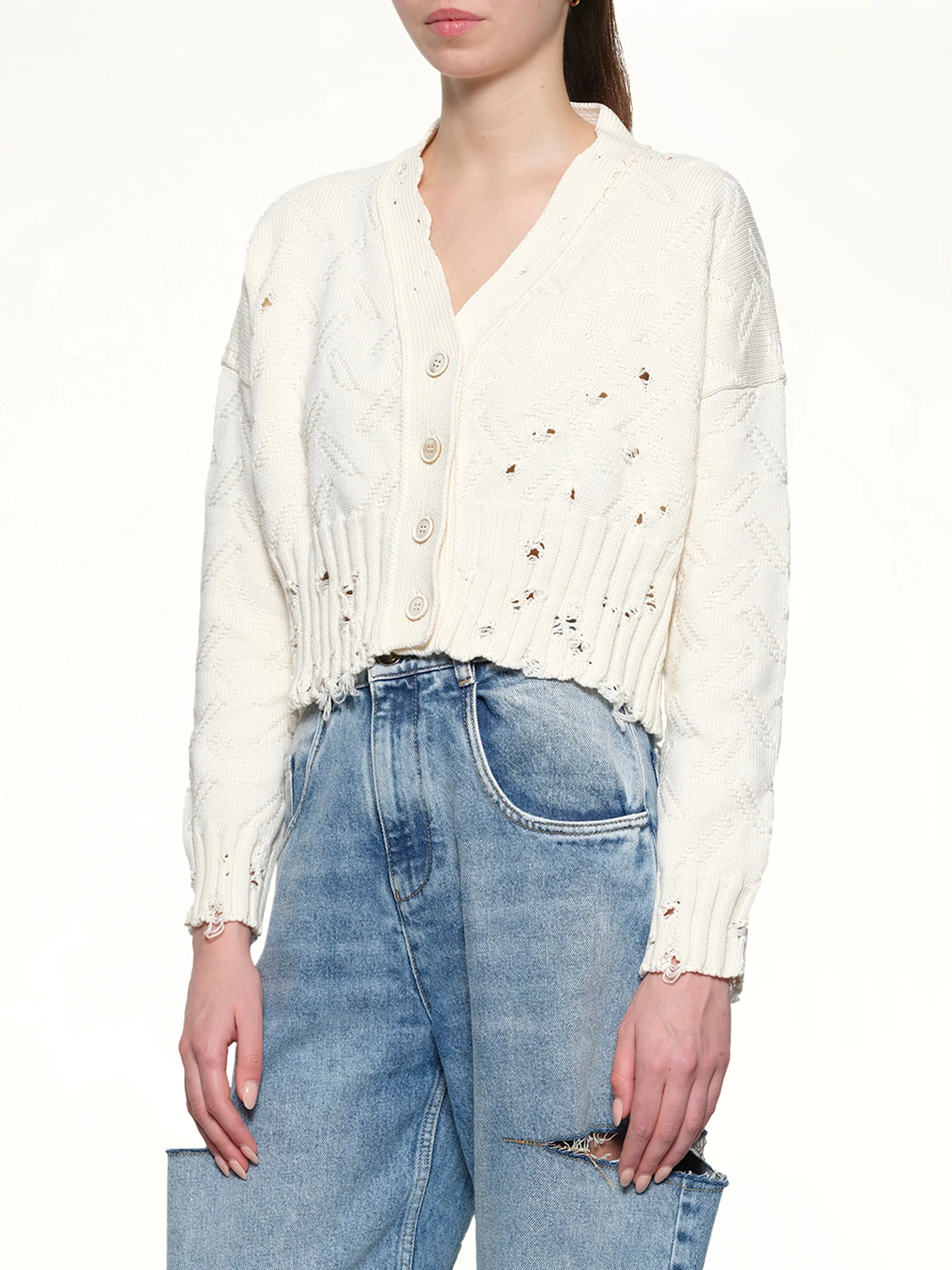 Jacquard Dishevelled Cardigan in Lily White - Image 6
