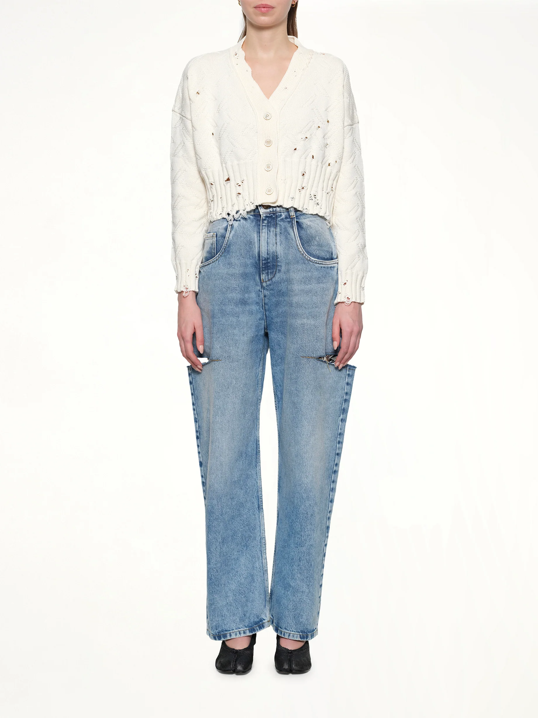 Jacquard Dishevelled Cardigan in Lily White - Image 7
