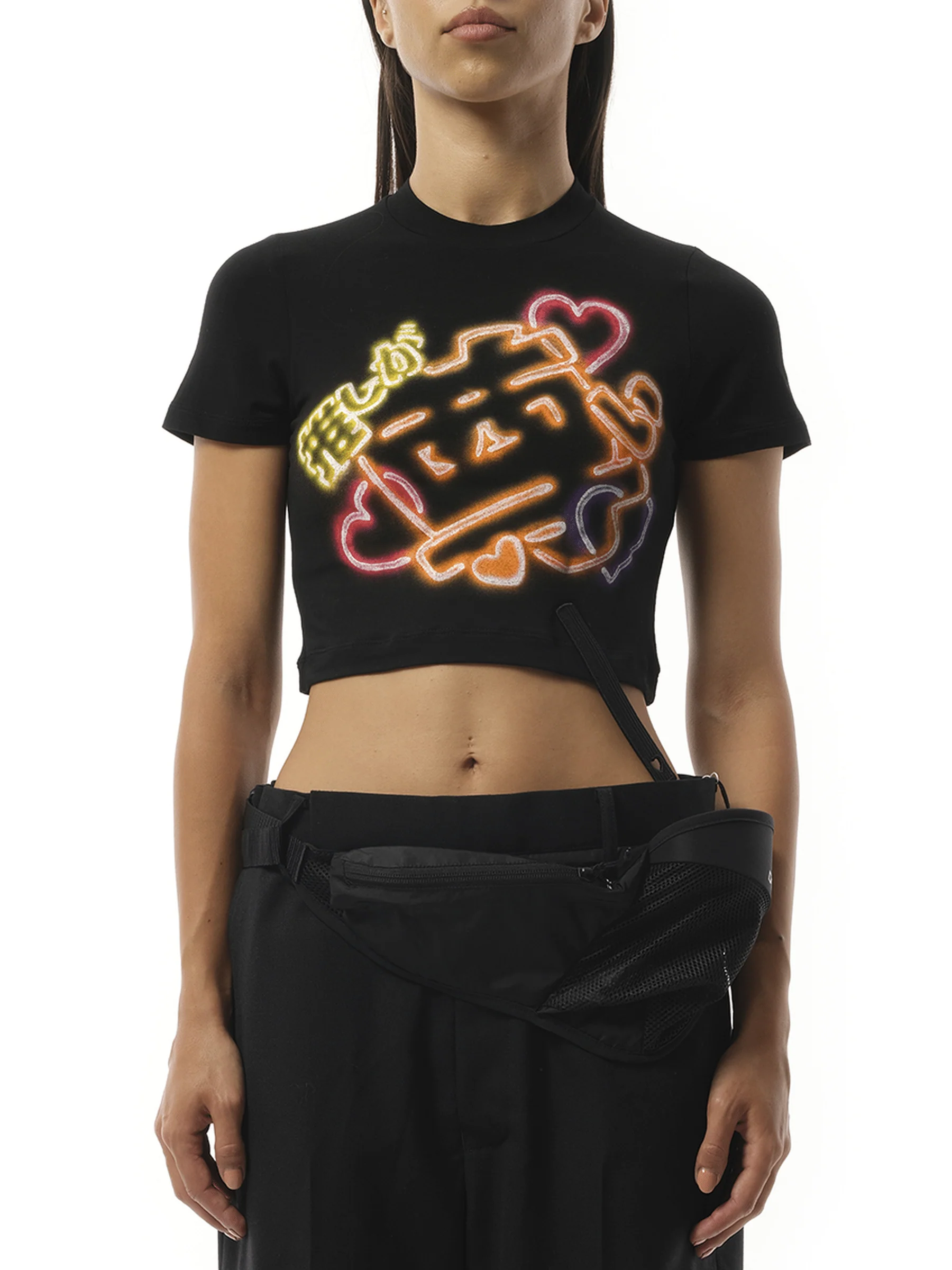 Japanese Fan-Service Neon Paint T-Shirt in Black