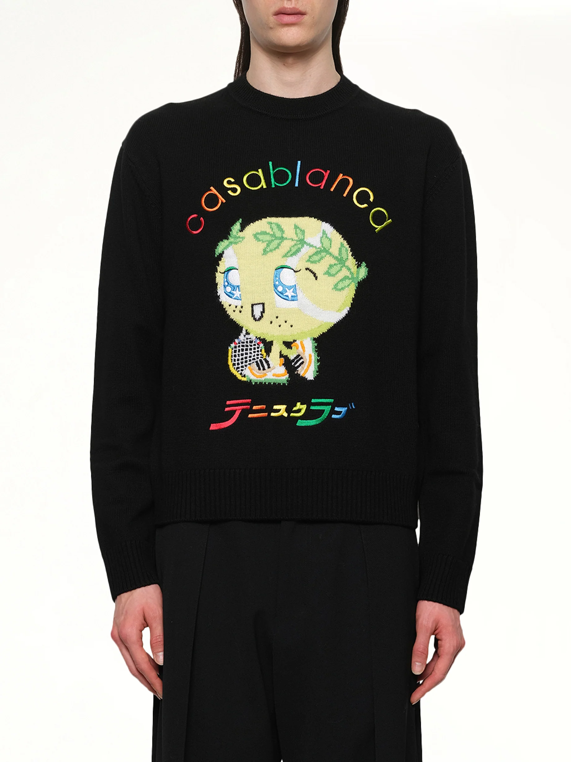 Kawaii Tennis Boy Knit Sweater in Black