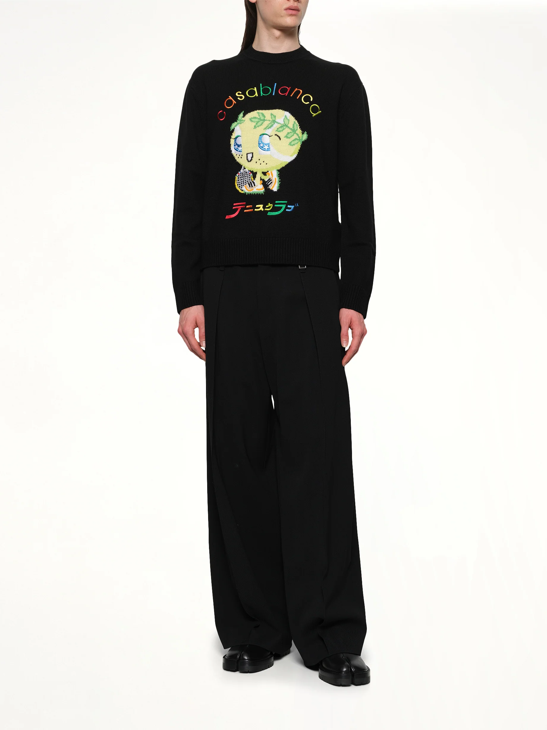 Kawaii Tennis Boy Knit Sweater in Black - Image 4