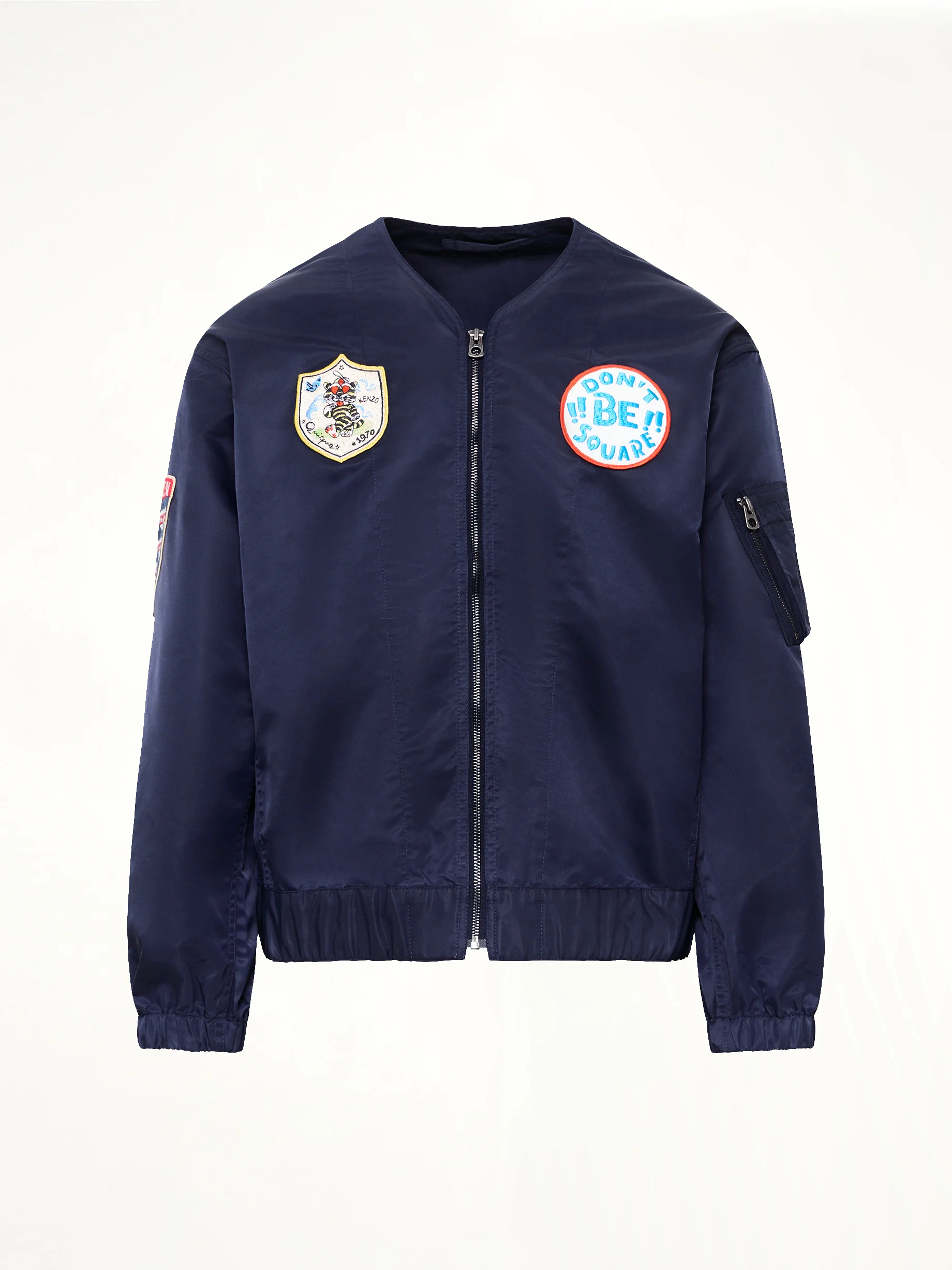 Kenzo Badges Collarless Bomber in Navy Blue - Image 2