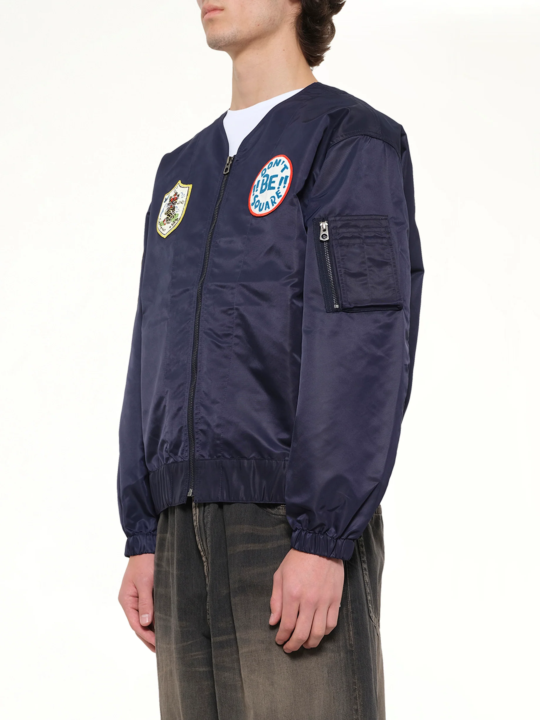 Kenzo Badges Collarless Bomber in Navy Blue - Image 3
