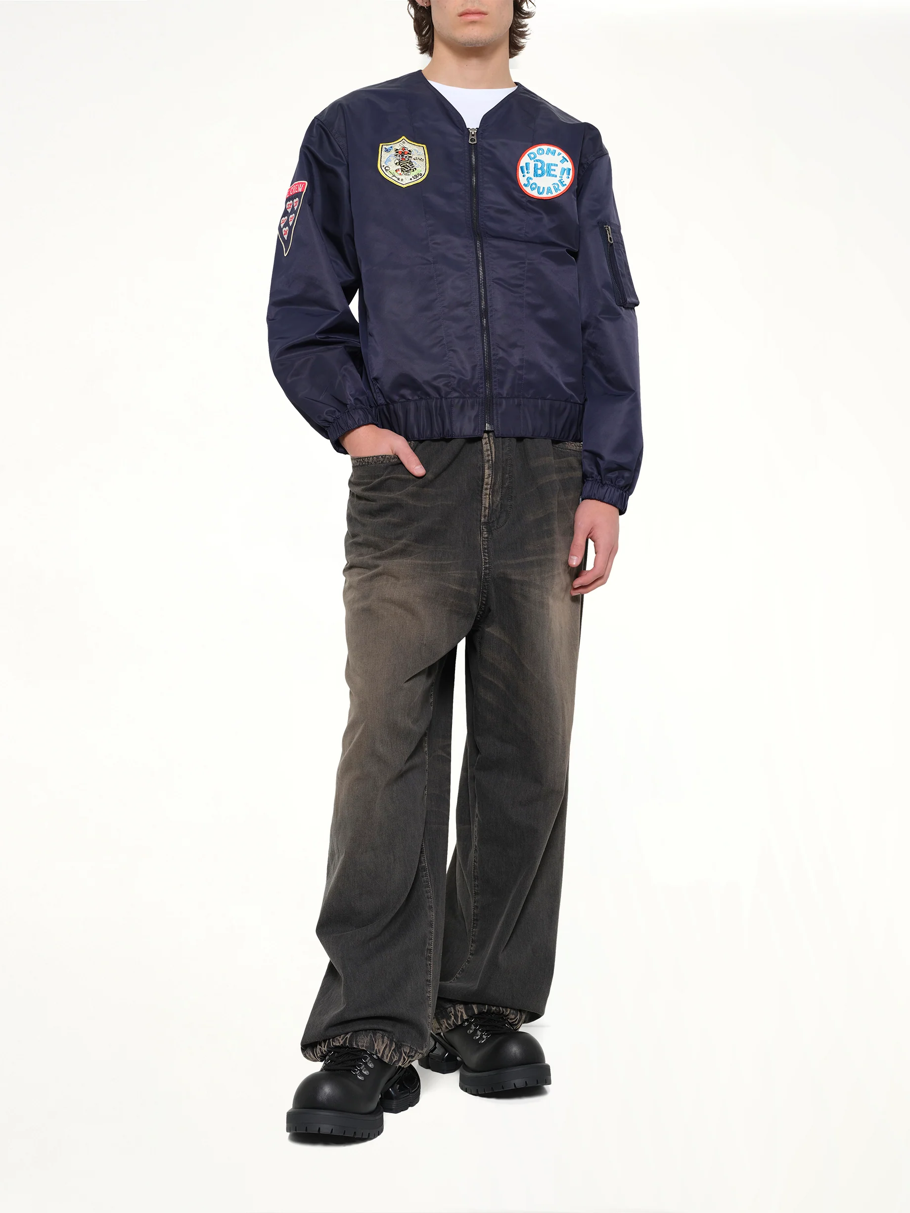 Kenzo Badges Collarless Bomber in Navy Blue - Image 4