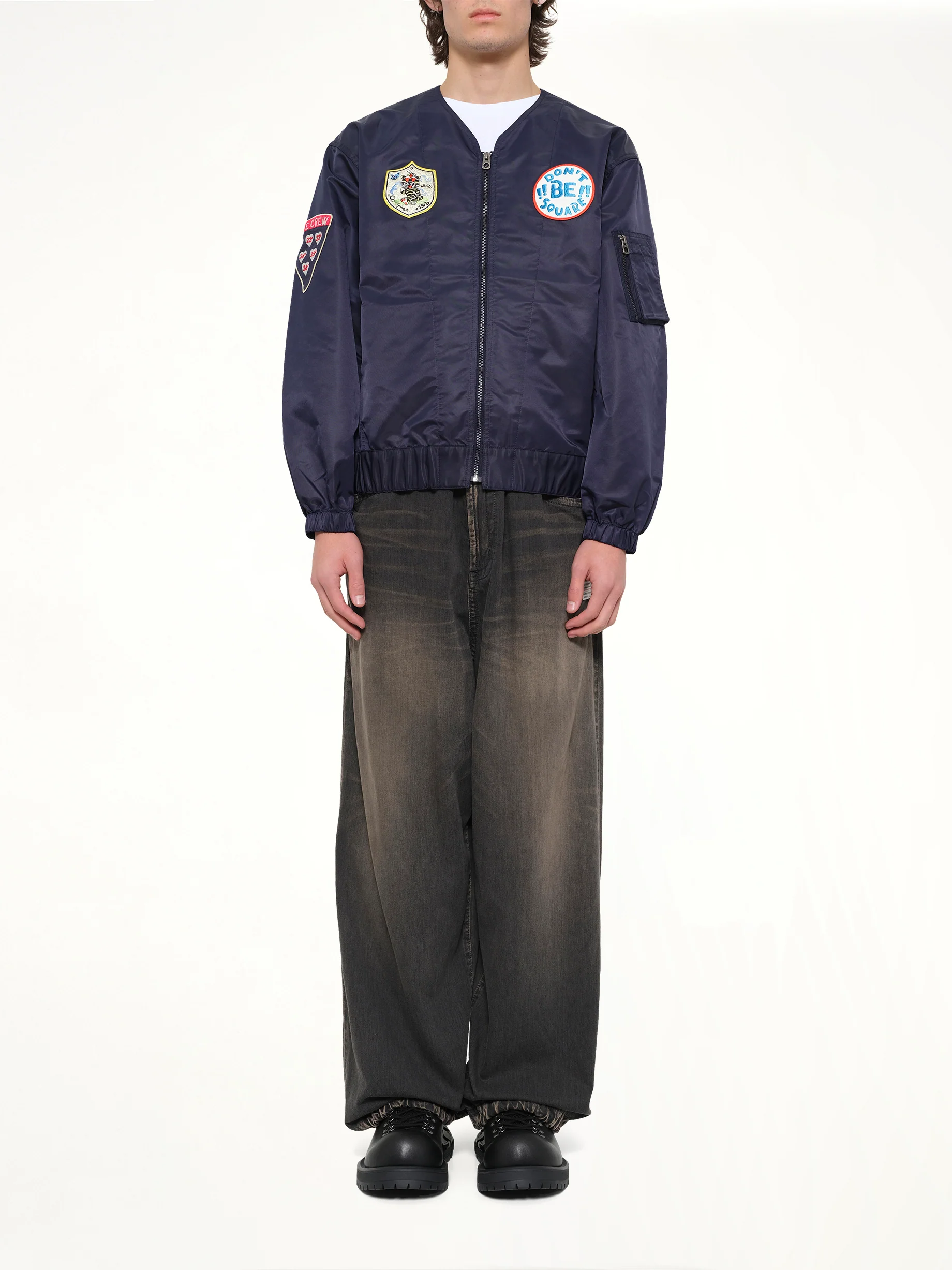Kenzo Badges Collarless Bomber in Navy Blue - Image 7
