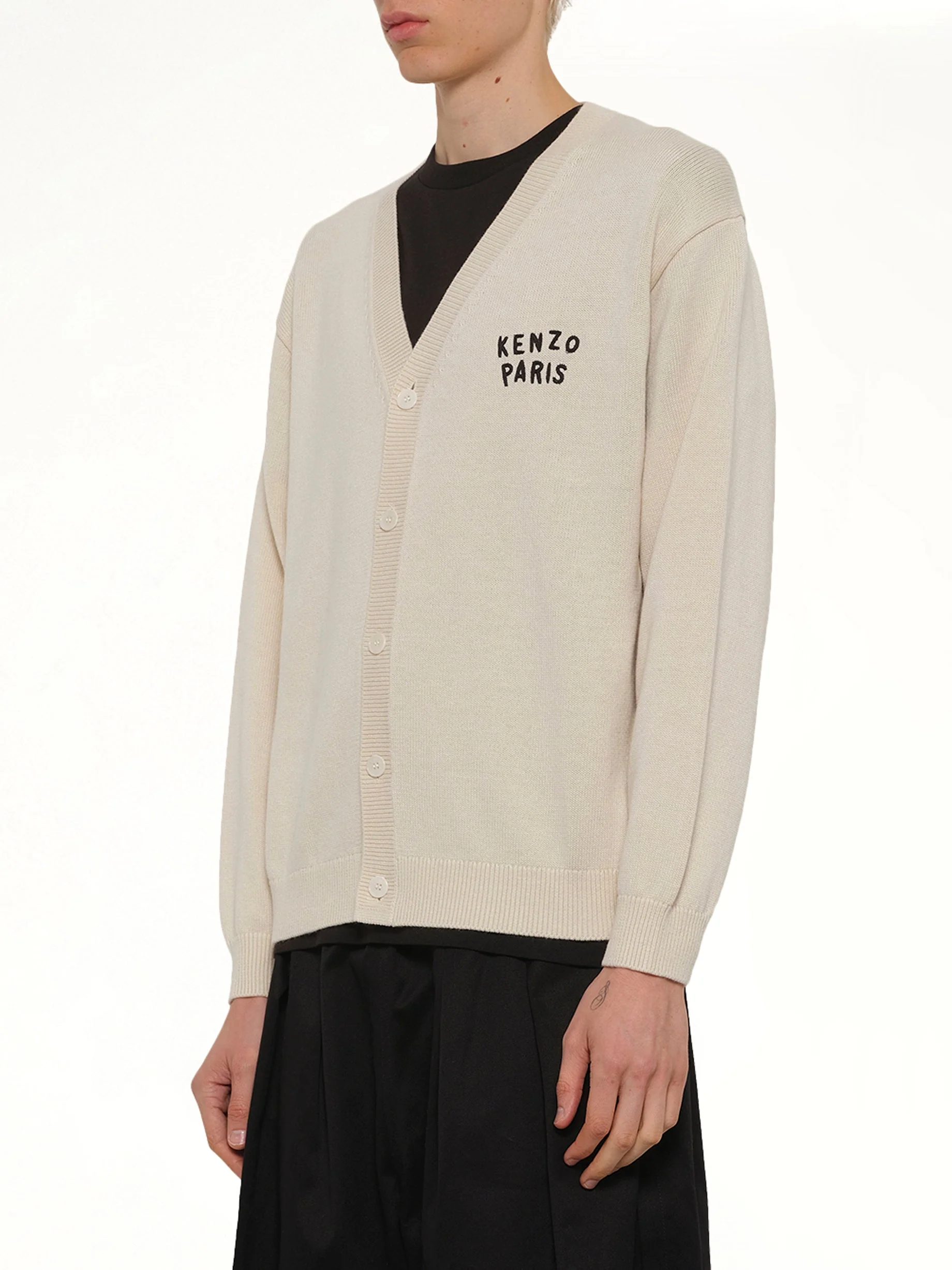 Kenzo Boke Heart Cardigan in Ecru - Image 3