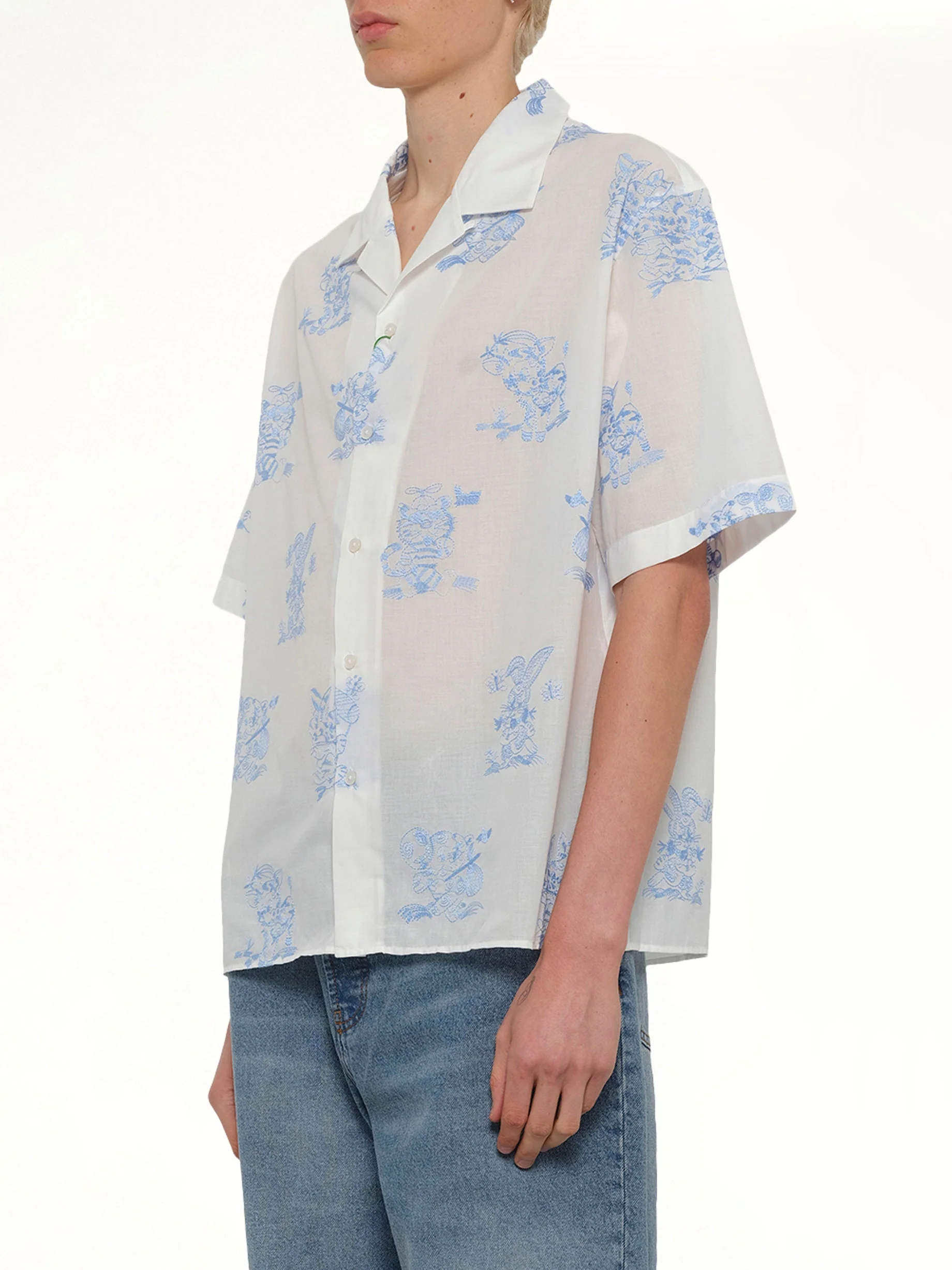 Kenzo Cartoon Hawaiian Short Sleeve Shirt in White - Image 3