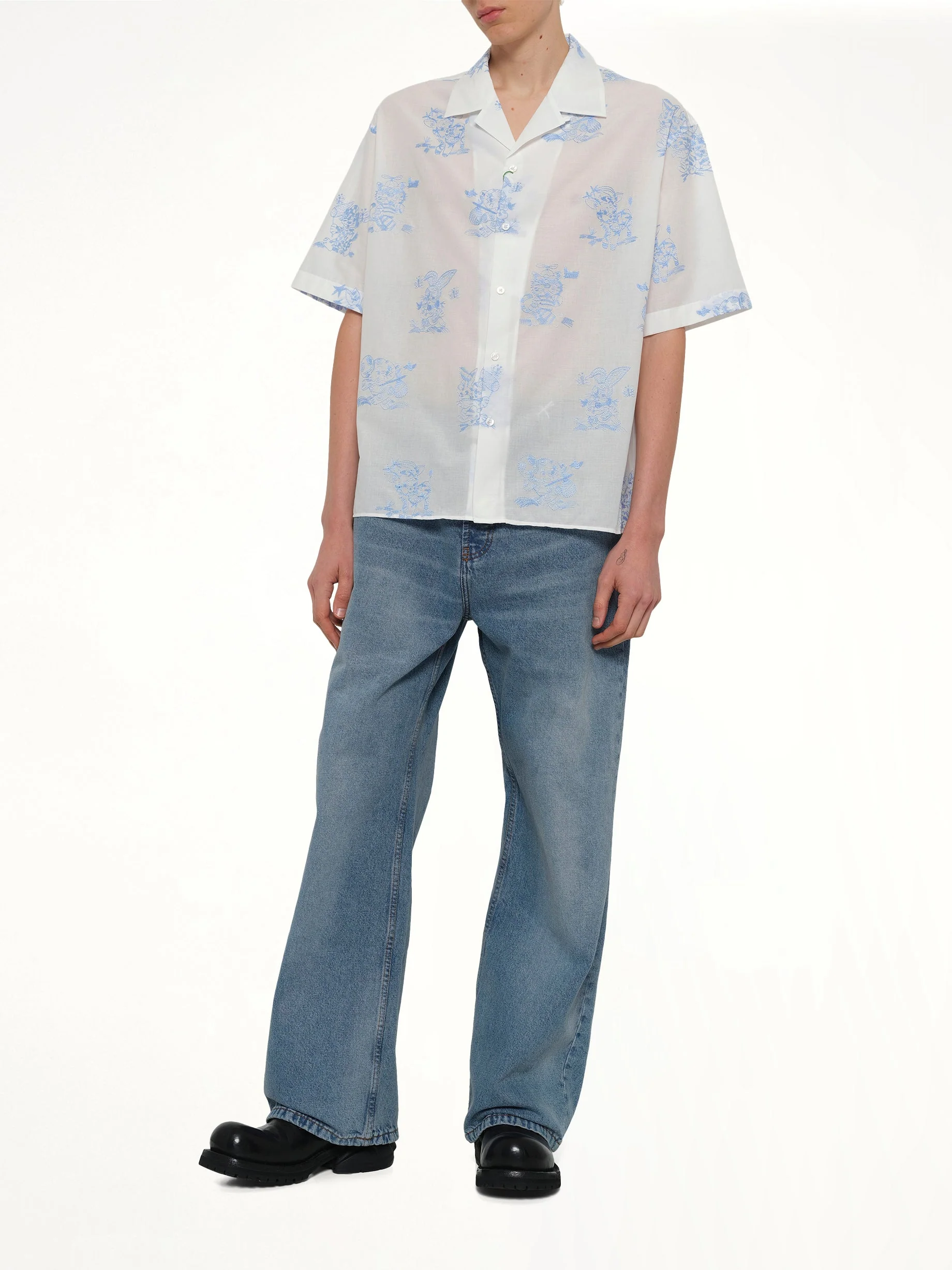 Kenzo Cartoon Hawaiian Short Sleeve Shirt in White - Image 4