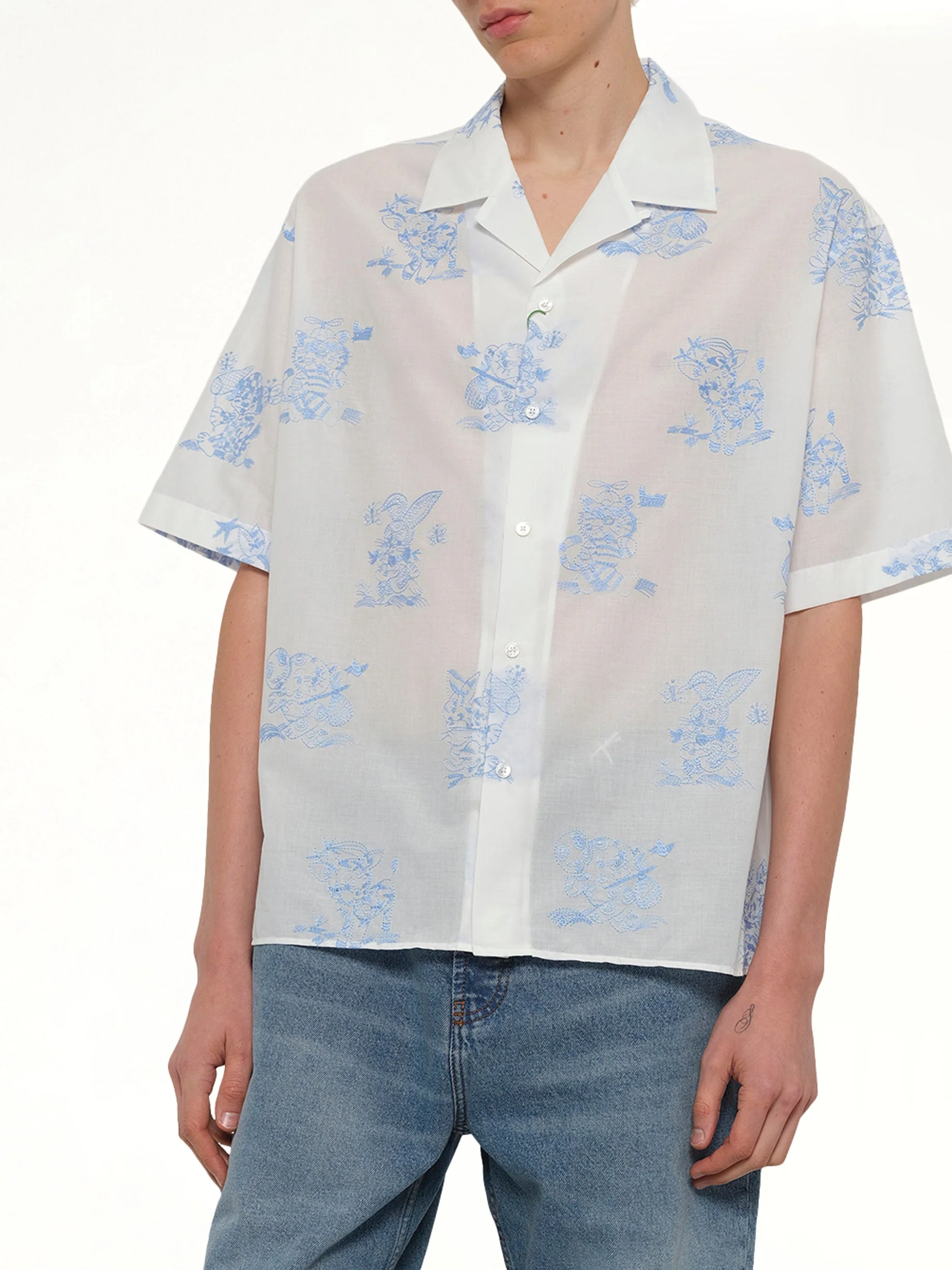 Kenzo Cartoon Hawaiian Short Sleeve Shirt in White - Image 6