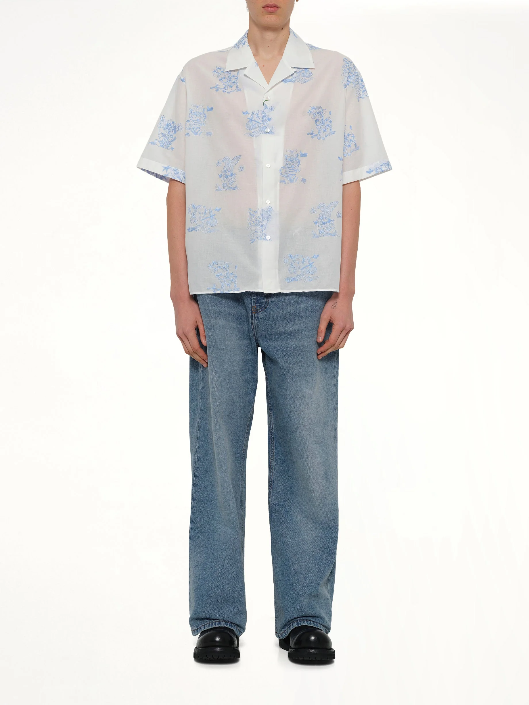 Kenzo Cartoon Hawaiian Short Sleeve Shirt in White - Image 7