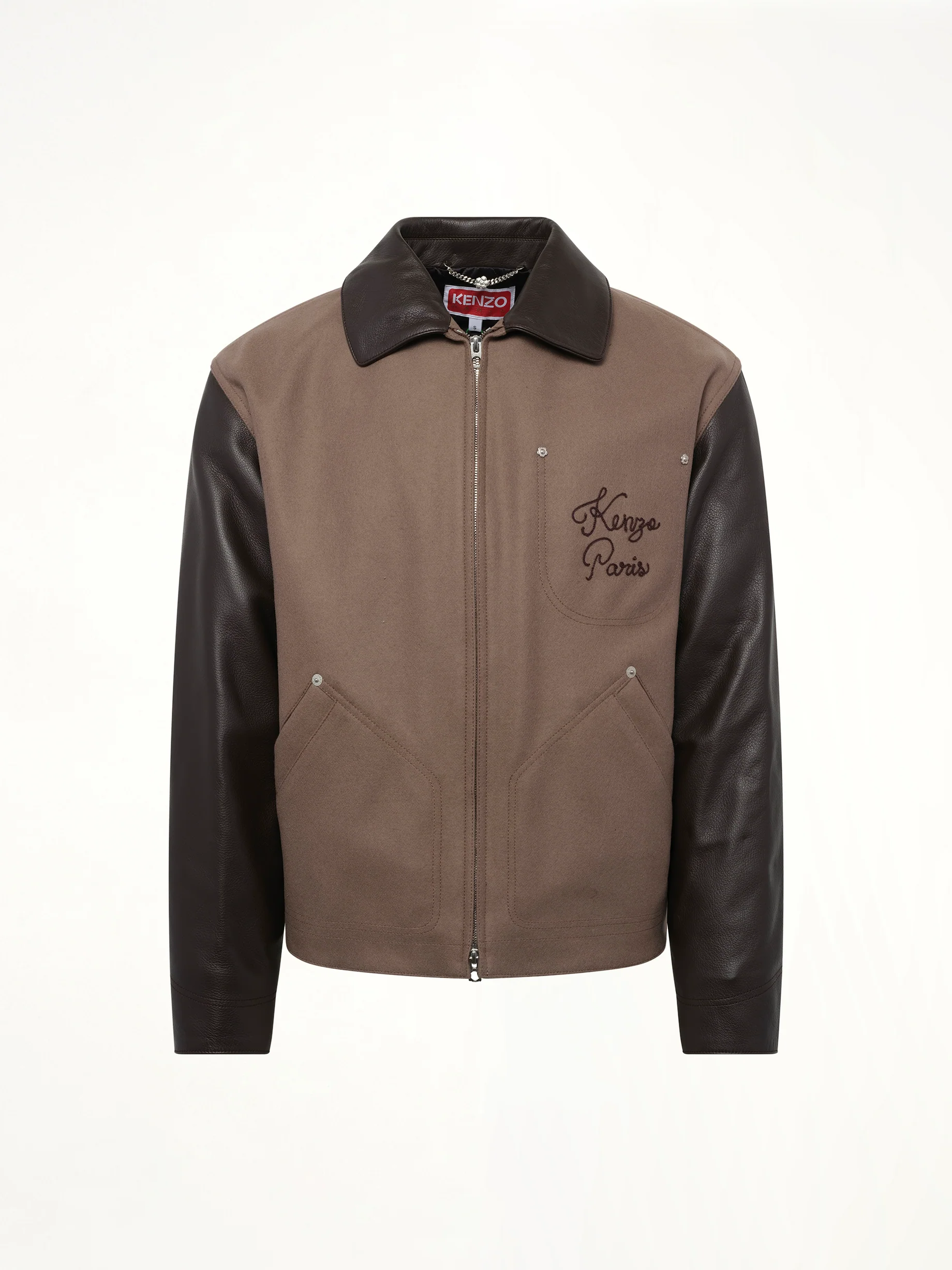 Kenzo Paris Chainstitch Leather Wool Blouson in Taupe - Image 2