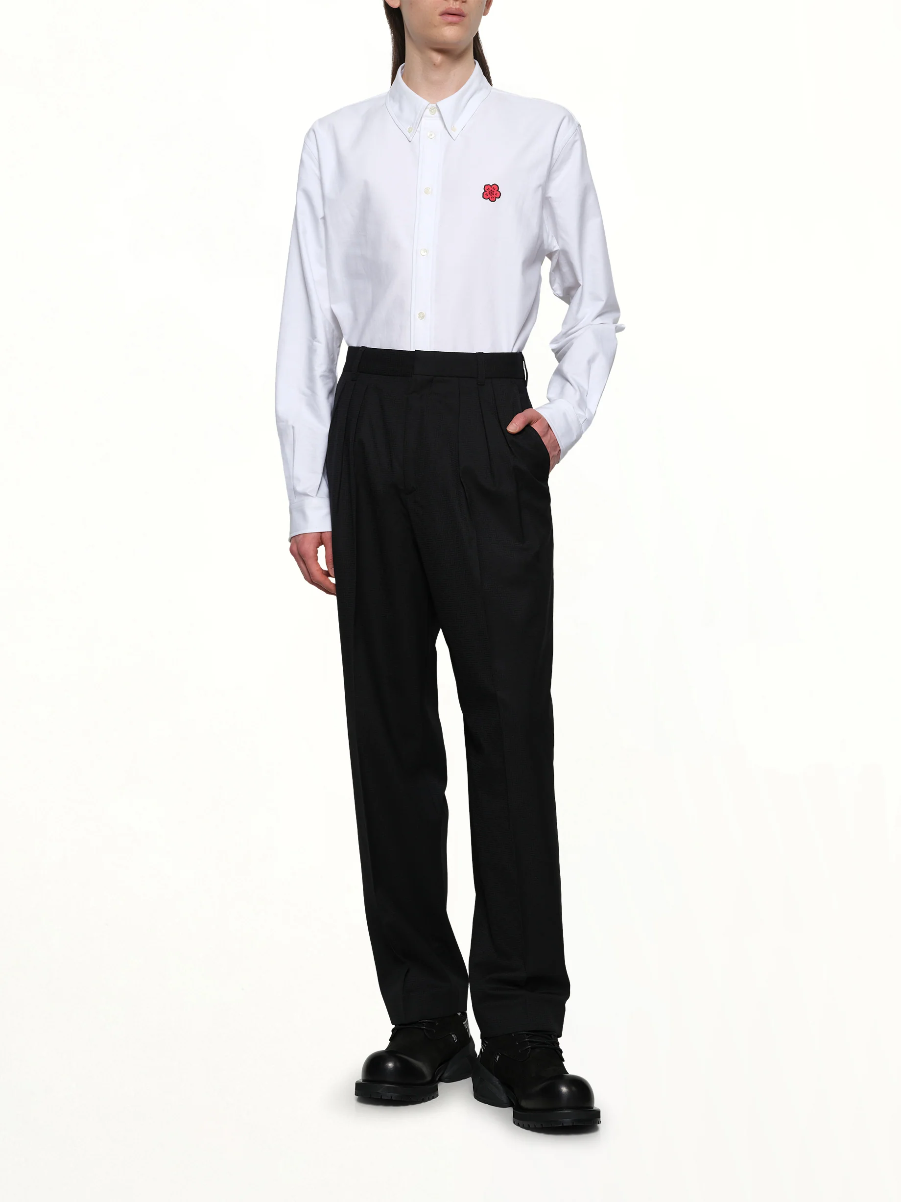 Kenzo Weave Pleated Tailored Pant in Black - Image 4