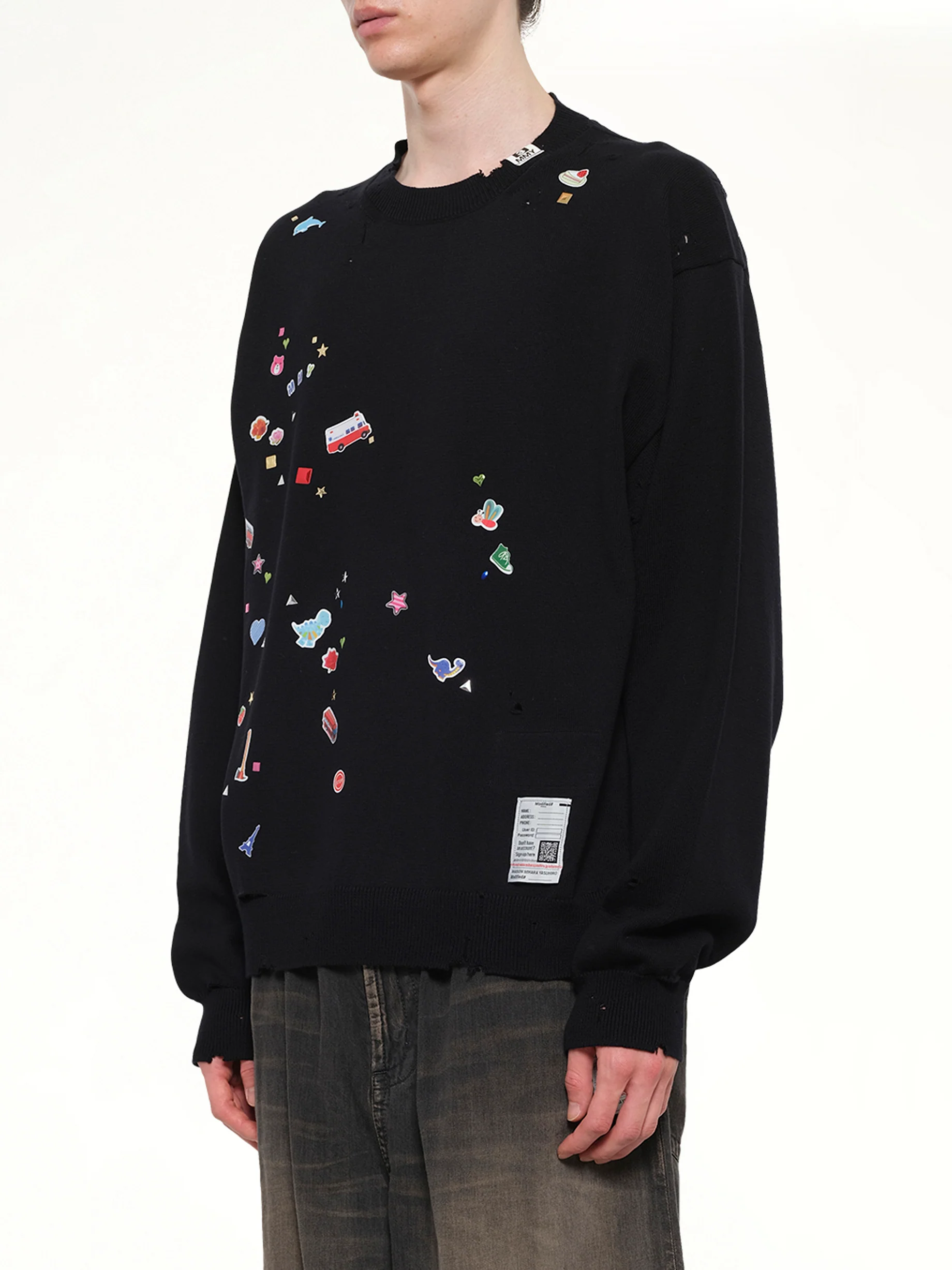 Kids Sticker Knit Pullover in Black - Image 3