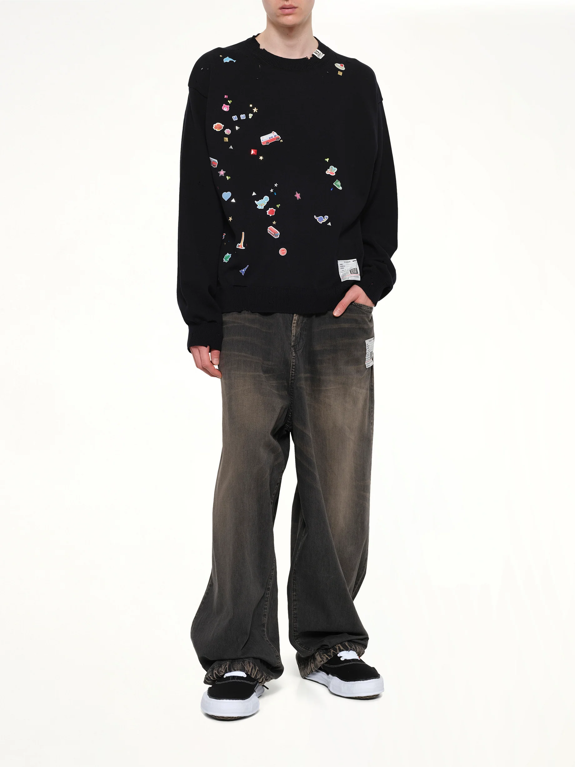 Kids Sticker Knit Pullover in Black - Image 4