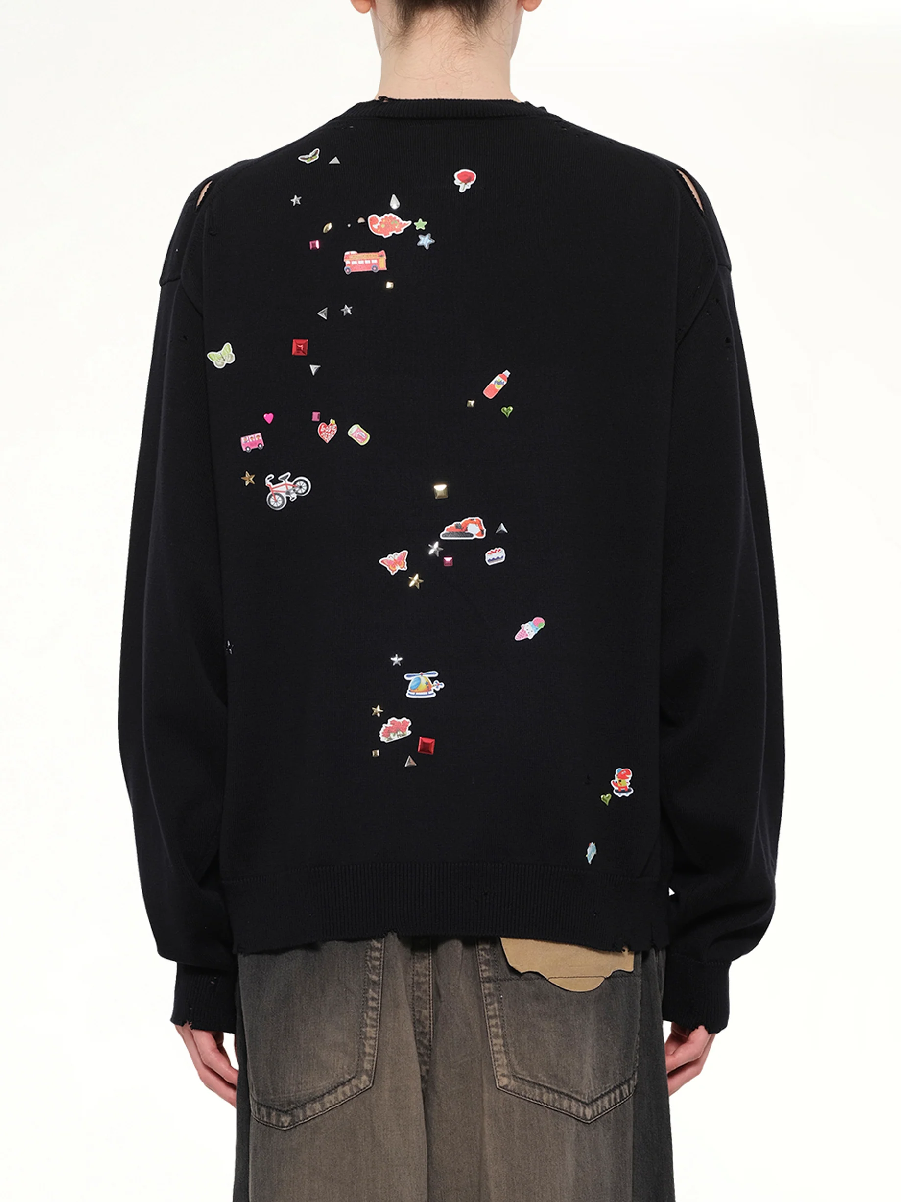 Kids Sticker Knit Pullover in Black - Image 5