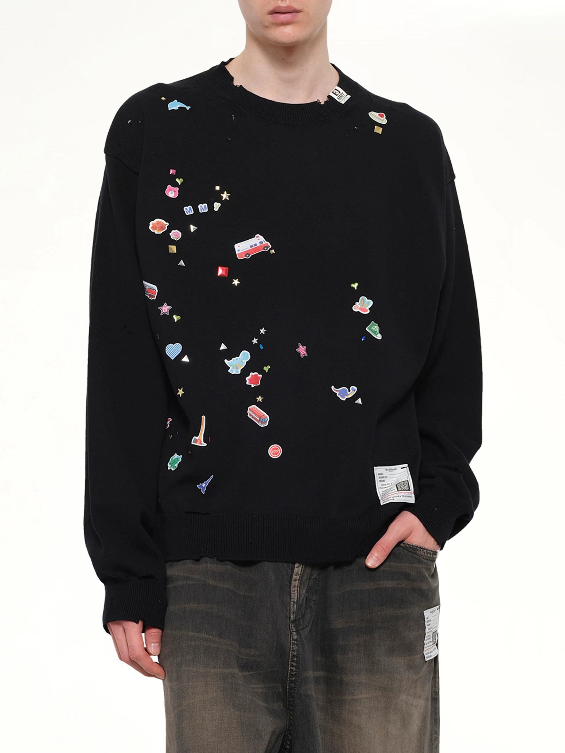 Kids Sticker Knit Pullover in Black - Image 6