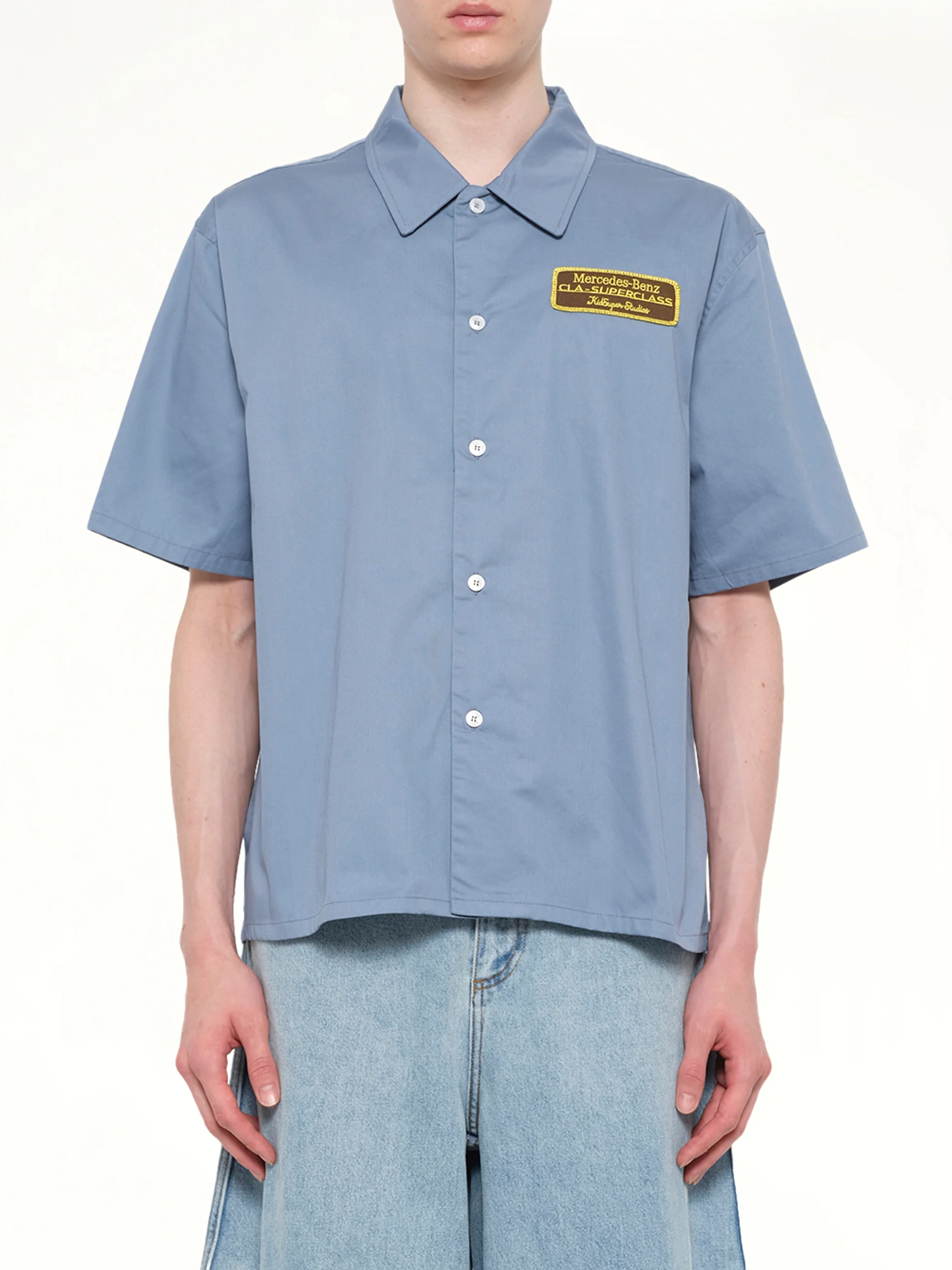 Kidsuper X Mercedes Benz Cropped Work Shirt in Blue