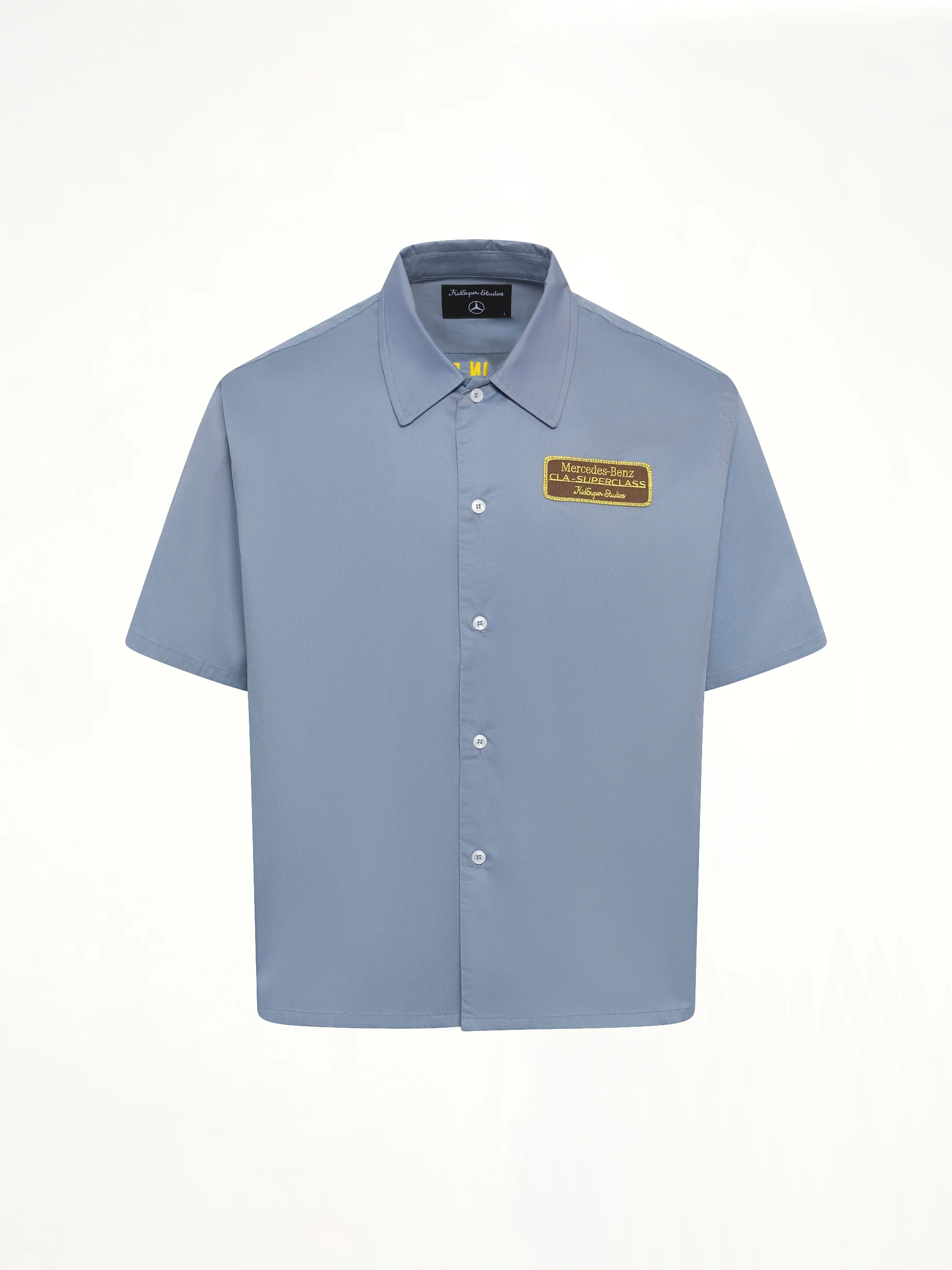 Kidsuper X Mercedes Benz Cropped Work Shirt in Blue - Image 2